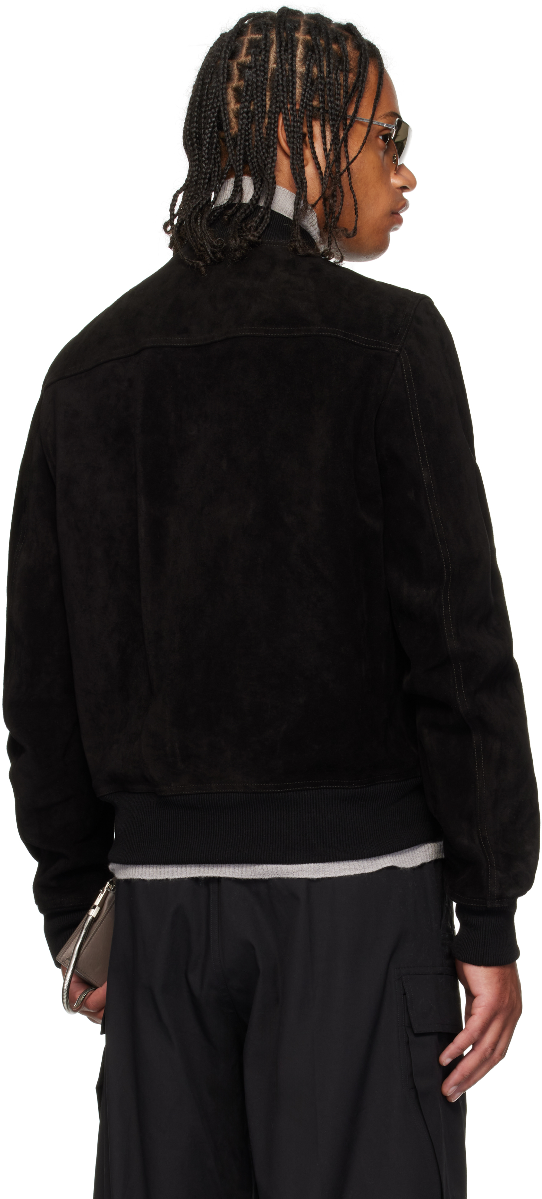 Rick Owens Leather Jacket With High Collar And Ribbed Accents In Black