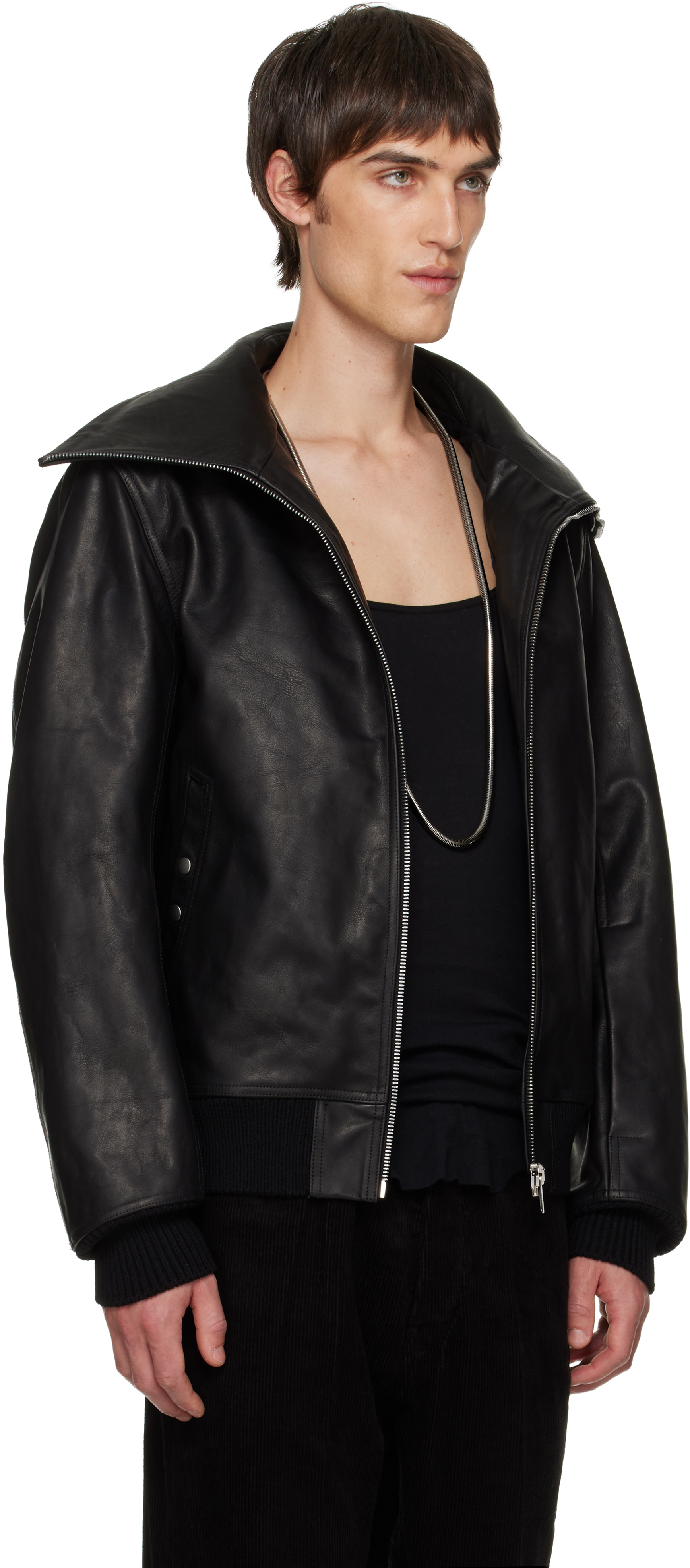 Rick Owens Black Concordians Blixa Dracucollar Leather Jacket In Black