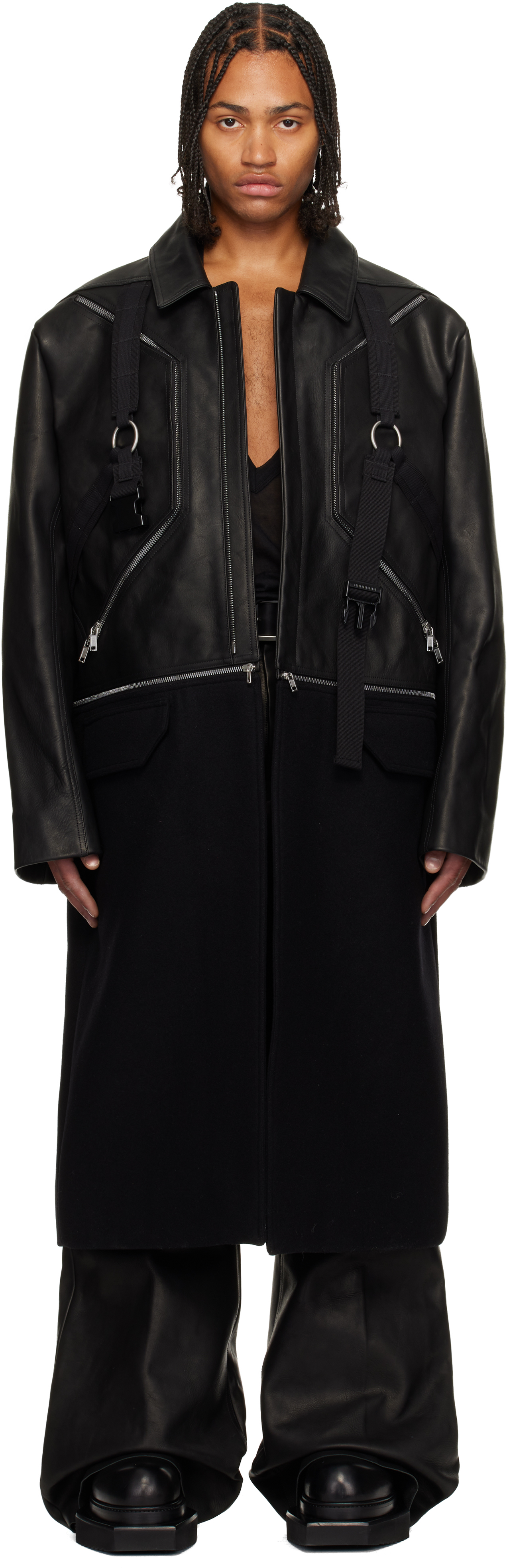 Rick Owens Black Concordians Blixa Jumbo Mac Leather Coat In Black