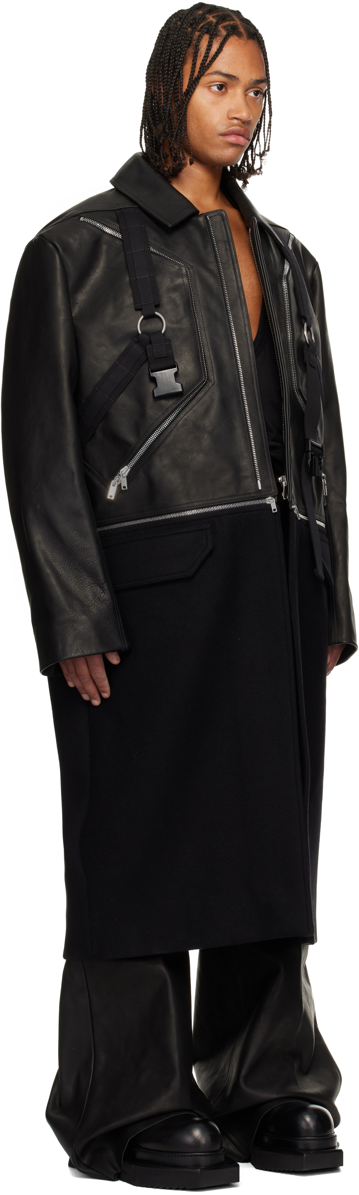 Rick Owens Black Concordians Blixa Jumbo Mac Leather Coat In Black