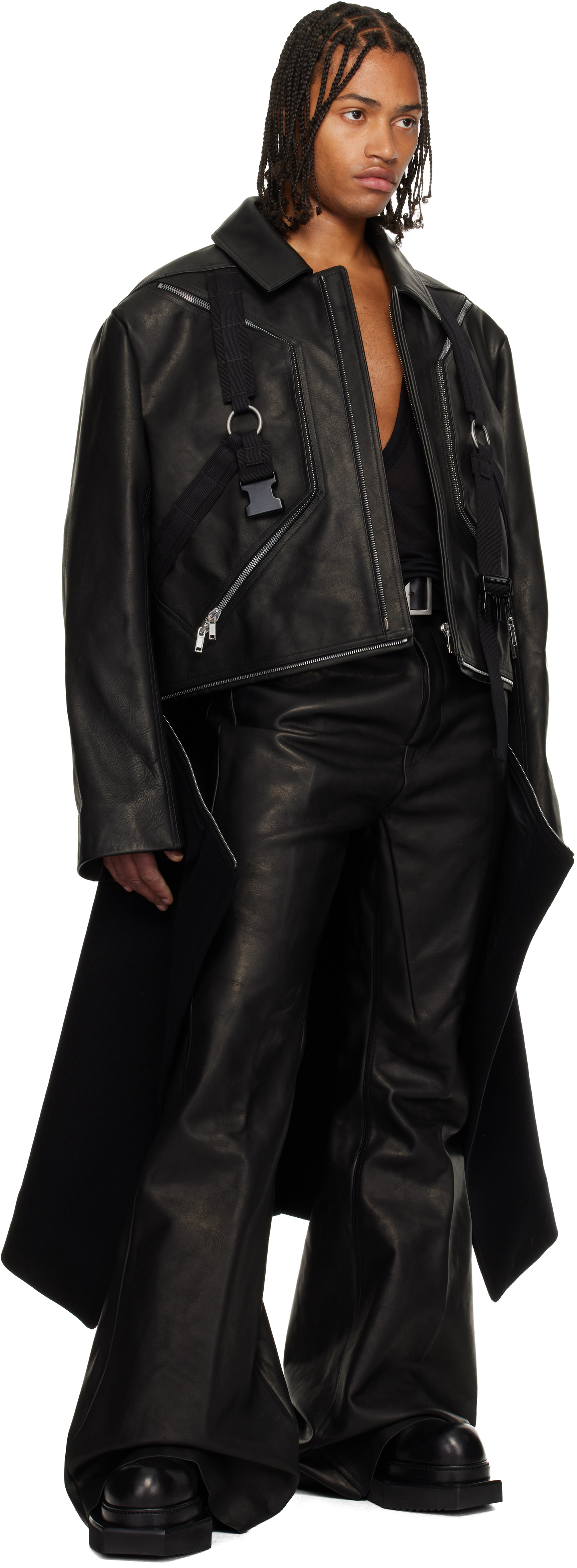 Rick Owens Black Concordians Blixa Jumbo Mac Leather Coat In Black