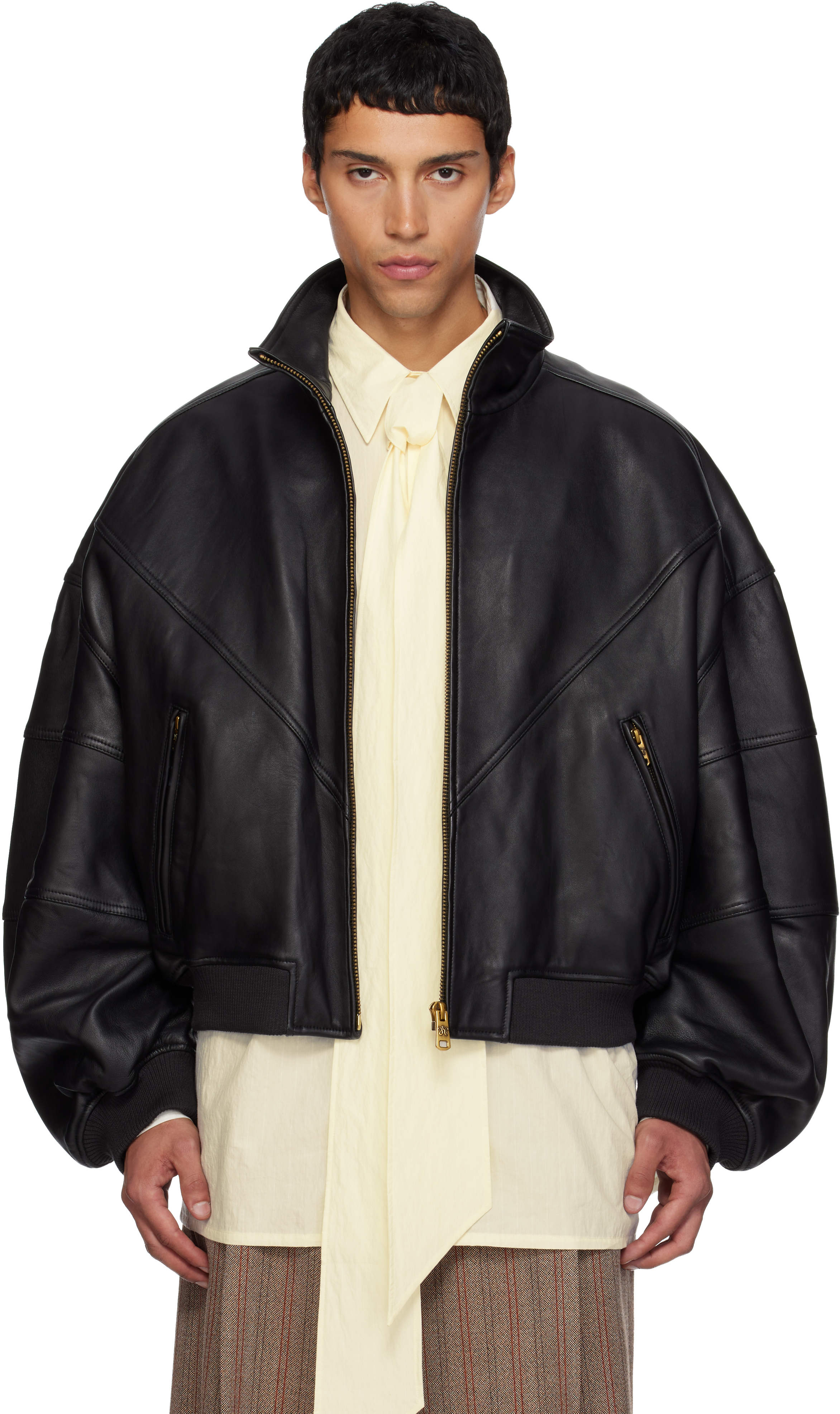 Willy Chavarria Black Ruff Rider Leather Jacket In Black