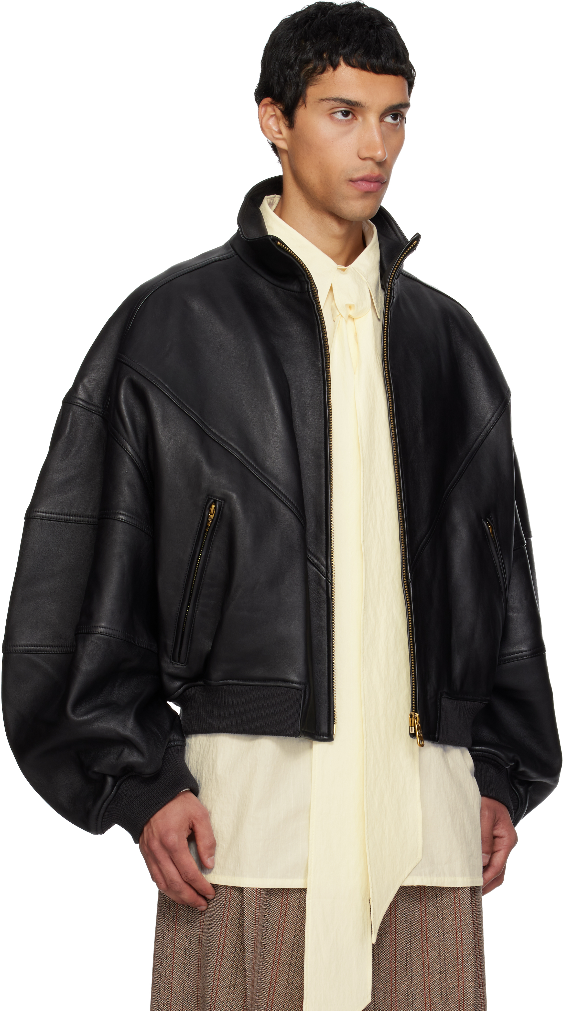 Willy Chavarria Black Ruff Rider Leather Jacket In Black