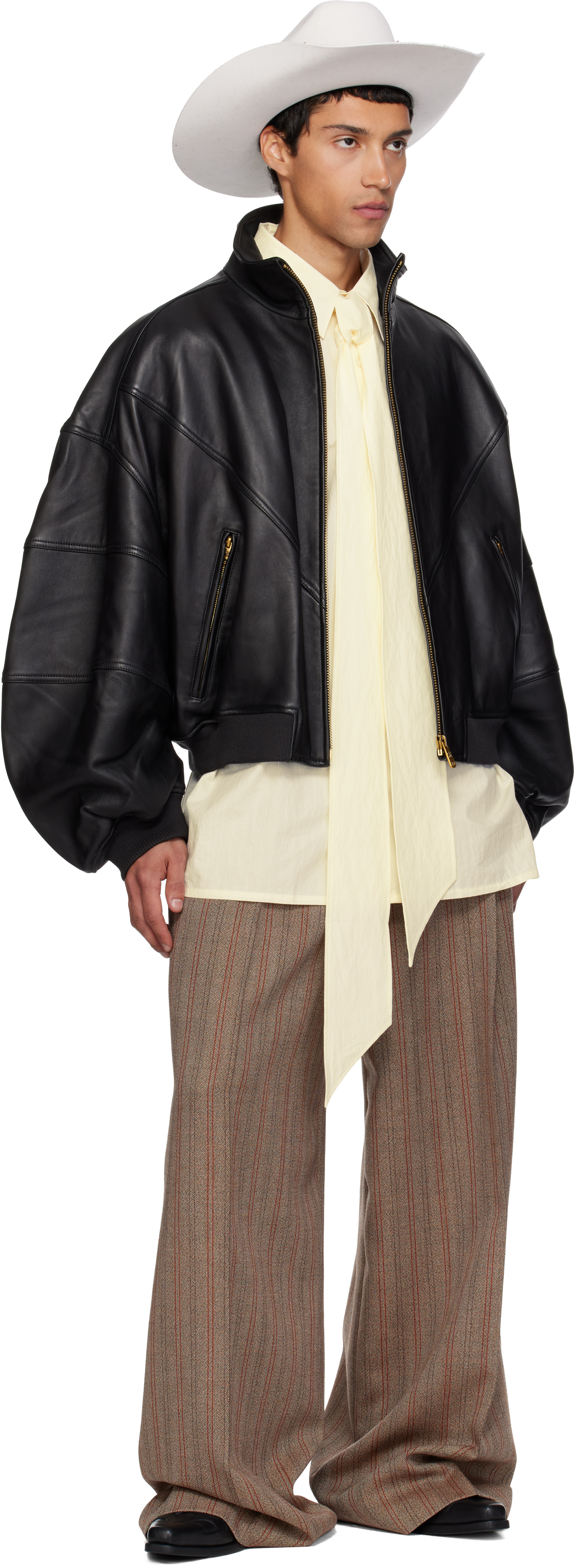 Willy Chavarria Black Ruff Rider Leather Jacket In Black