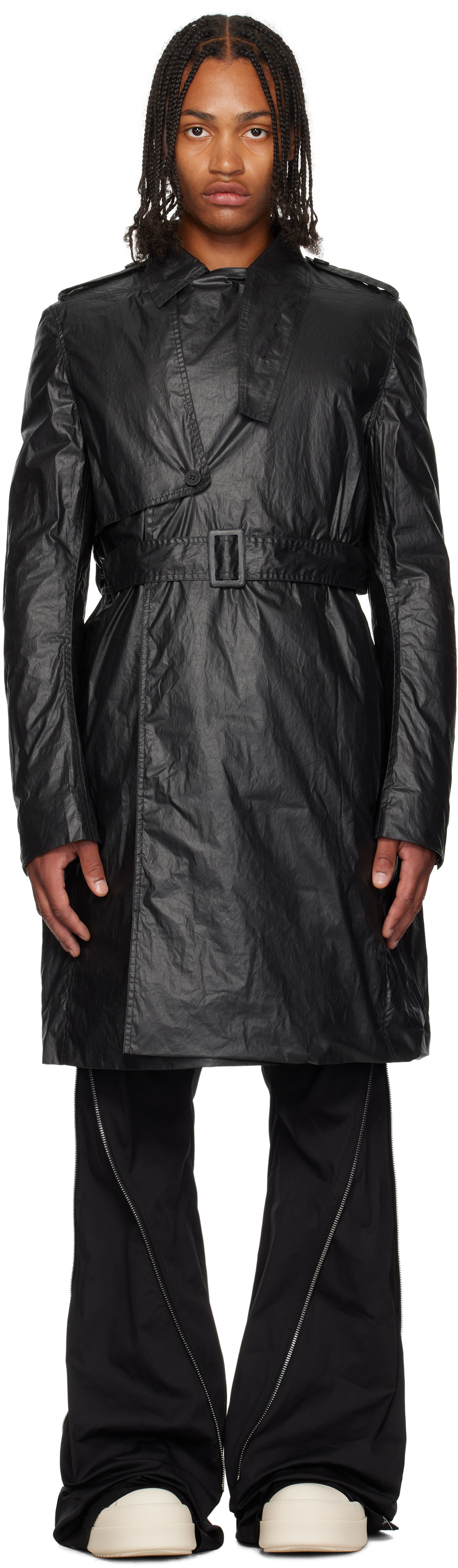 Rick Owens: Black Concordians Mastrotrench Trench Coat | SSENSE