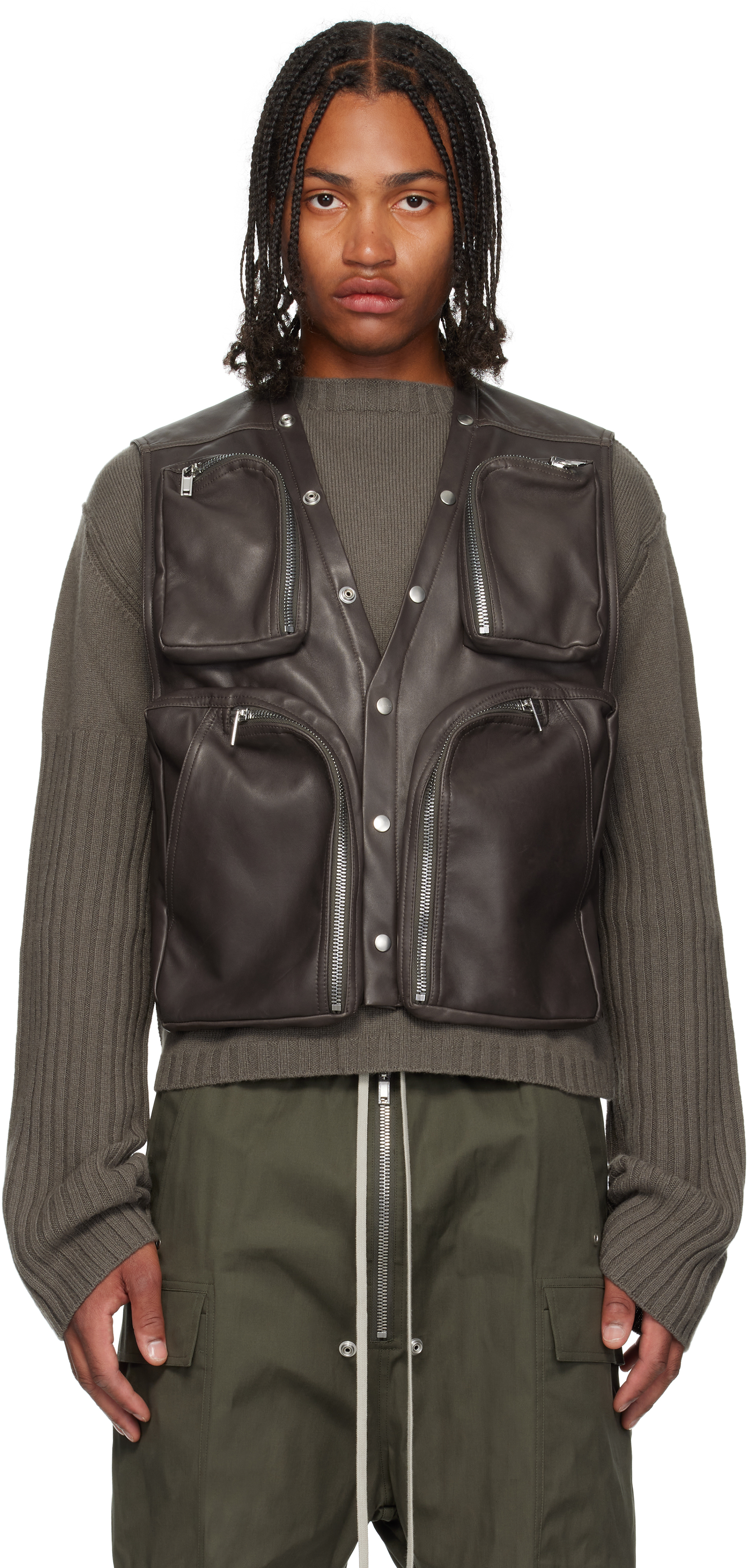 Rick Owens Gray Concordians Cargo Vest In Brown