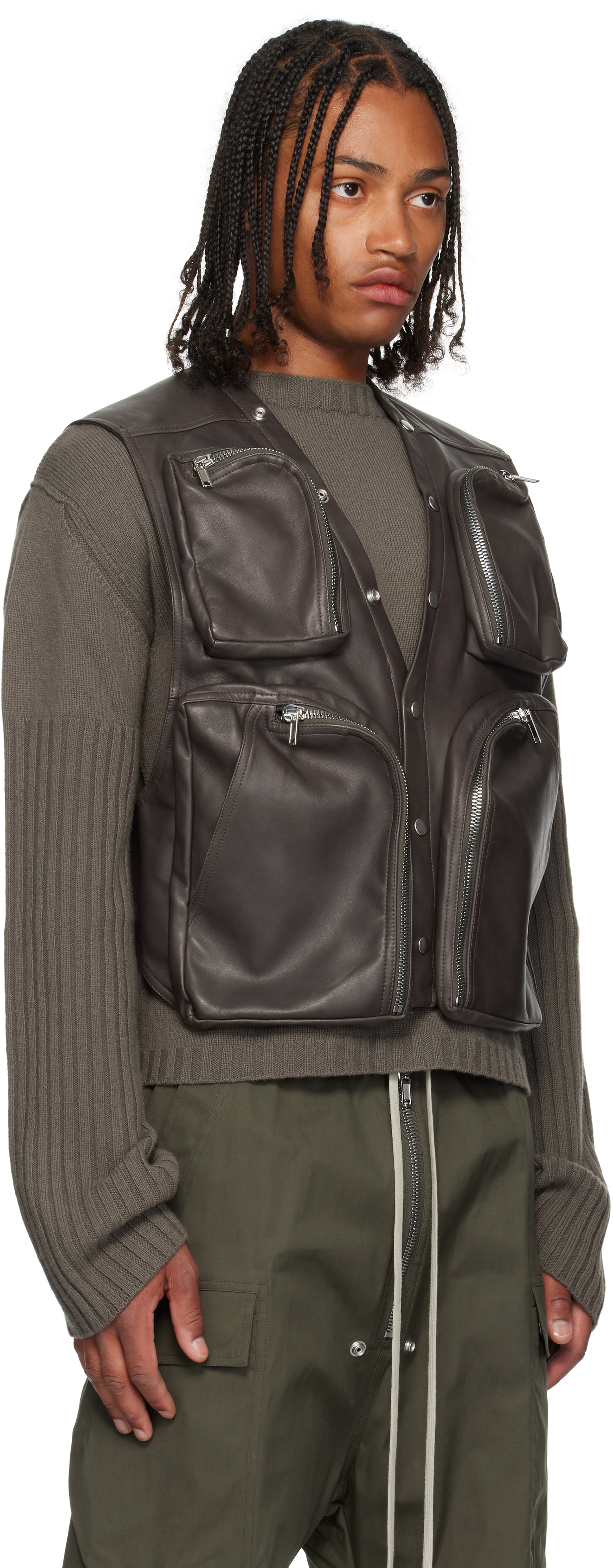 Rick Owens Gray Concordians Cargo Vest In Brown