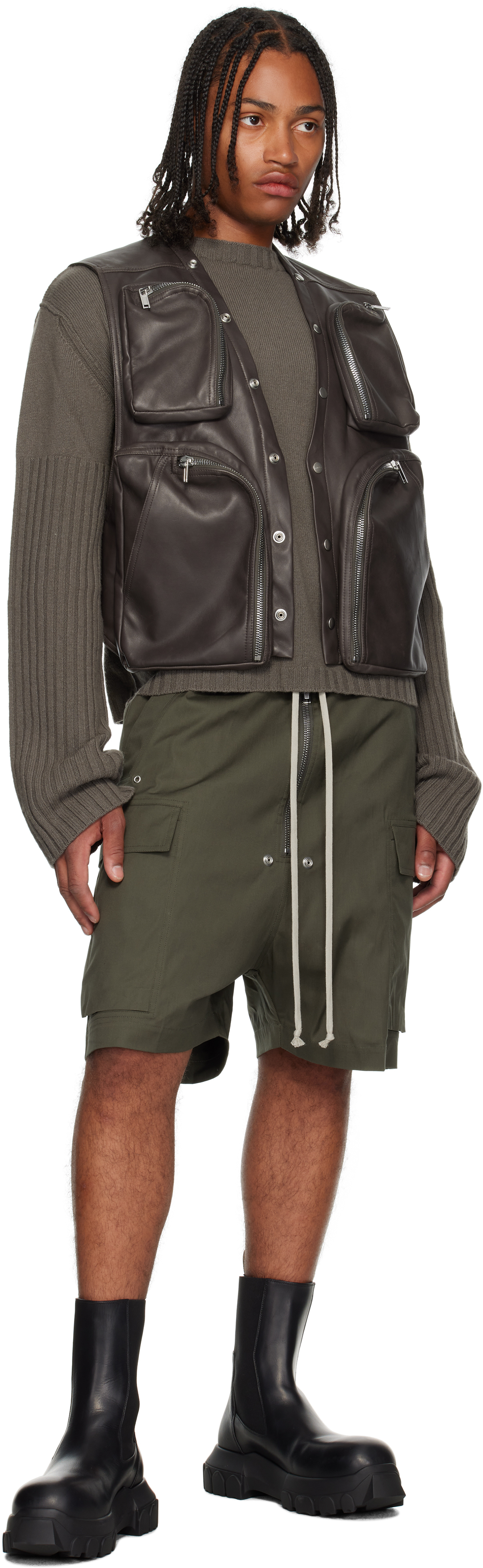 Rick Owens Gray Concordians Cargo Vest In Brown