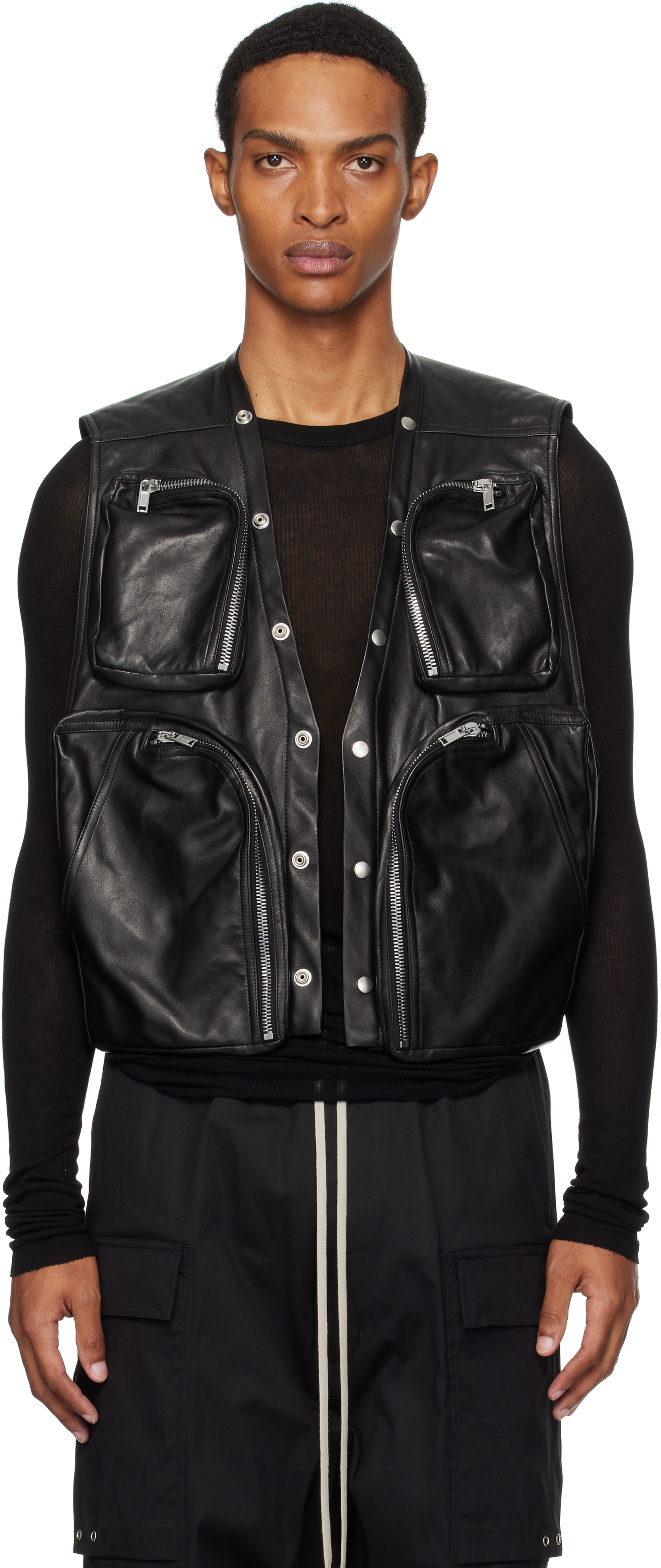 Black Concordians Cargo Leather Vest