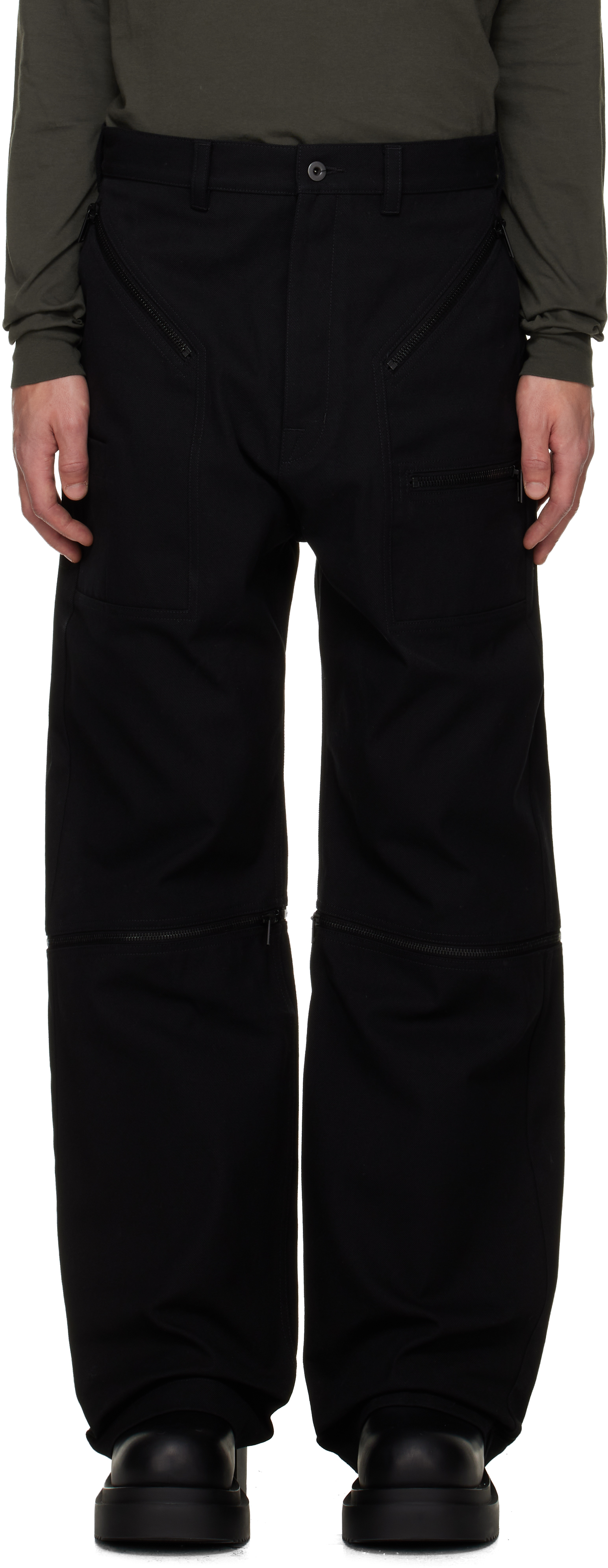 Rick Owens: Black Concordians Bonotto Strobe Convertible Jeans
