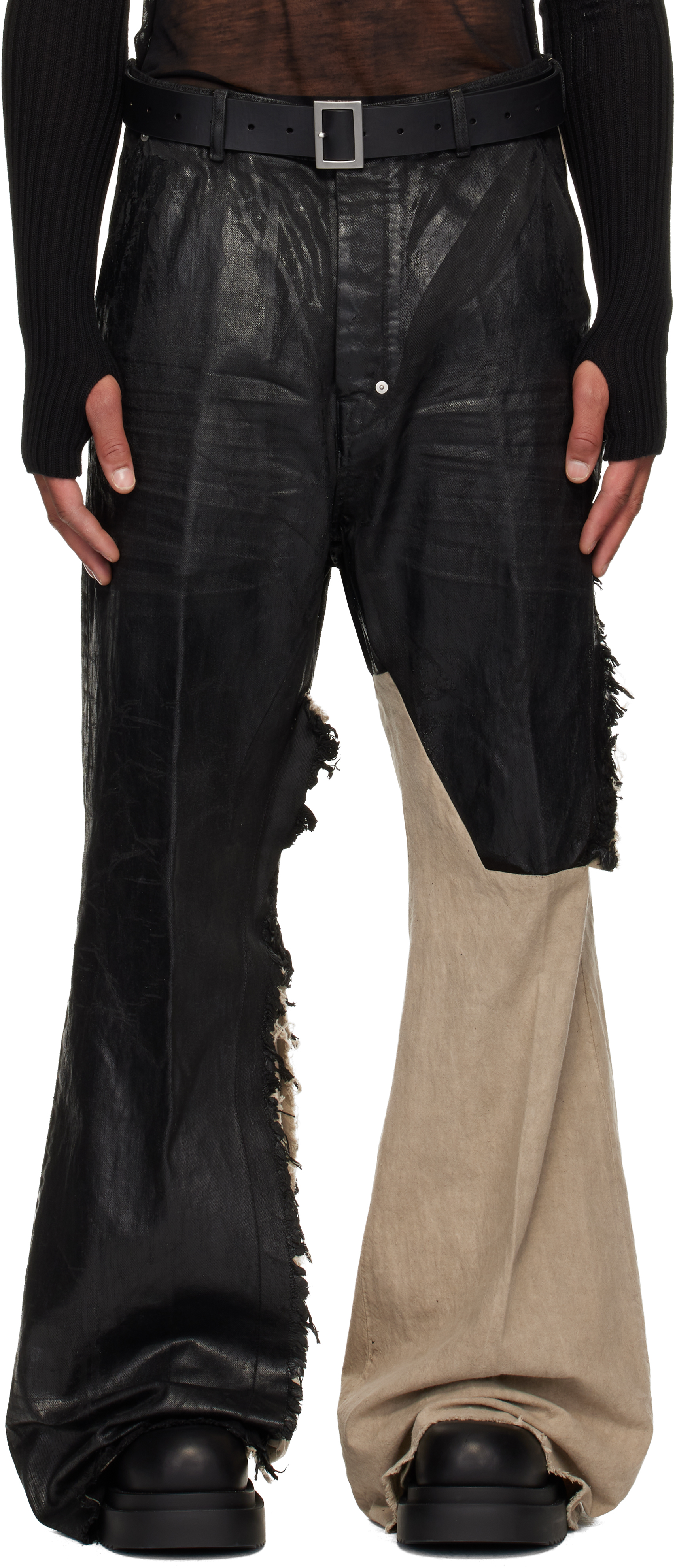 Rick Owens Treated Frayed Trousers In Black
