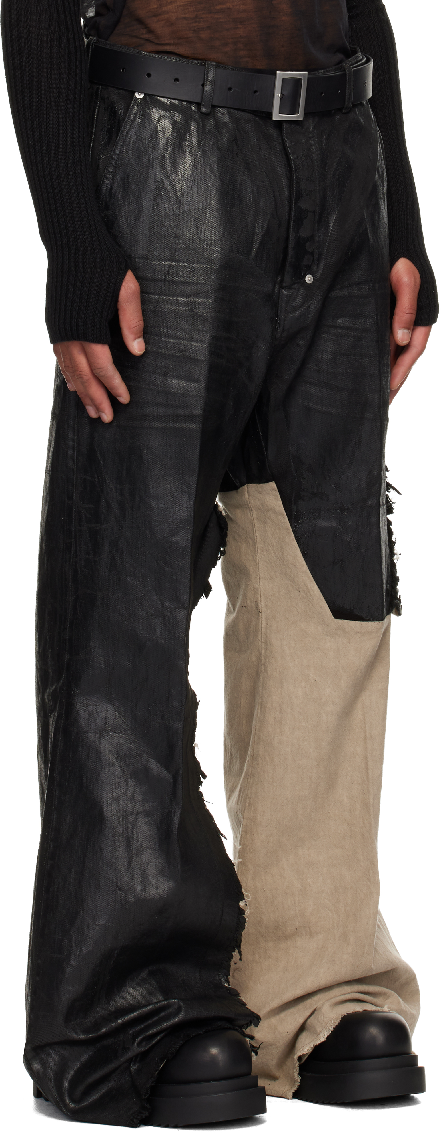 Rick Owens Treated Frayed Trousers In Black