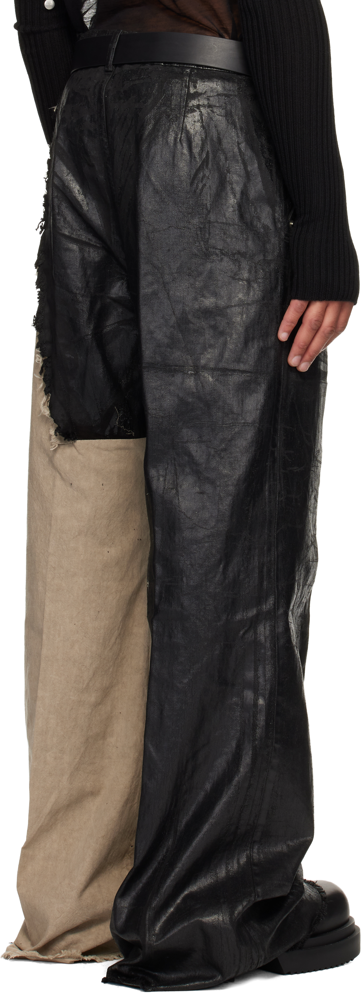 Rick Owens Treated Frayed Trousers In Black