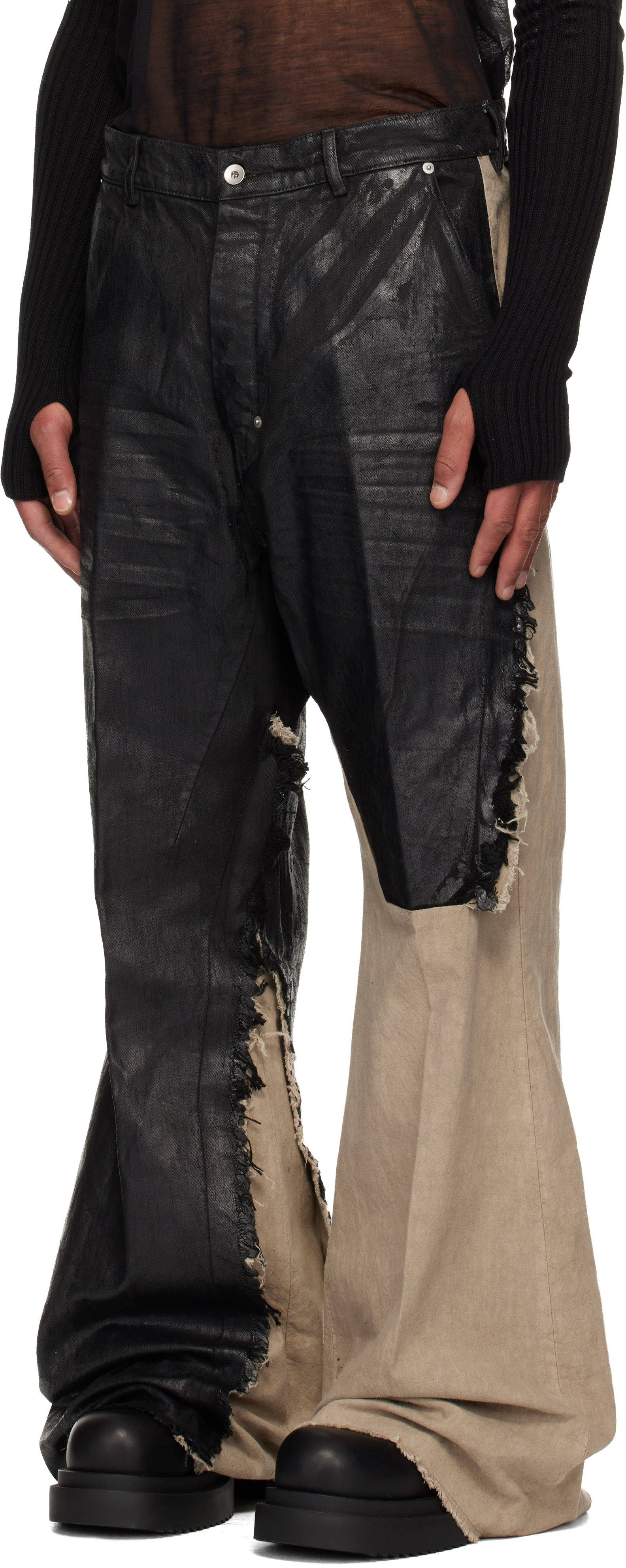 Rick Owens Treated Frayed Trousers In Black
