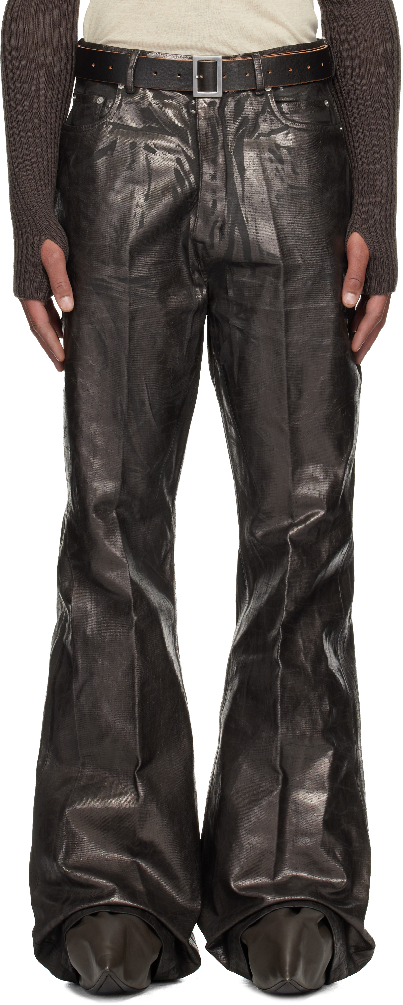 Rick Owens Concordians Bolans Flared Jeans In Brown