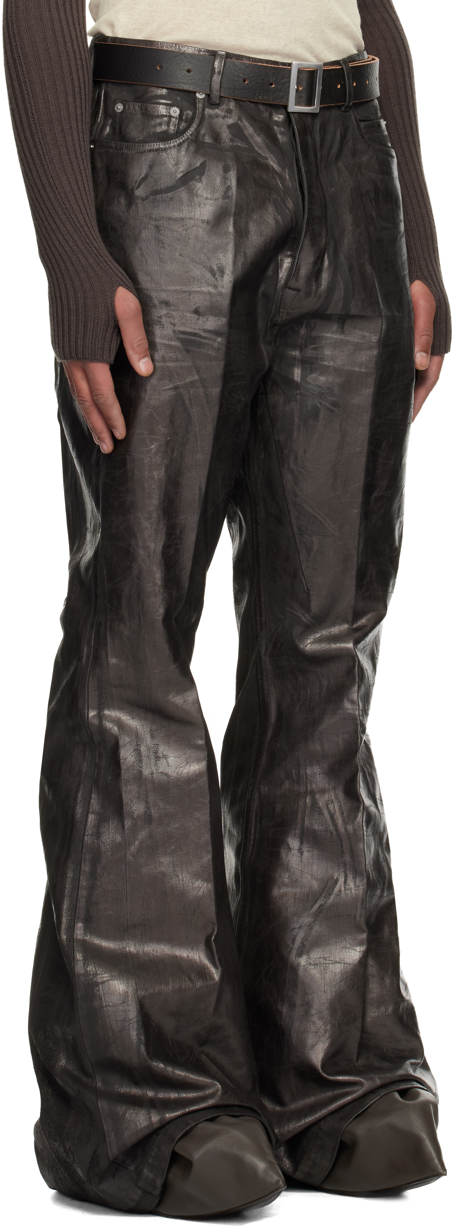 Rick Owens Concordians Bolans Flared Jeans In Brown