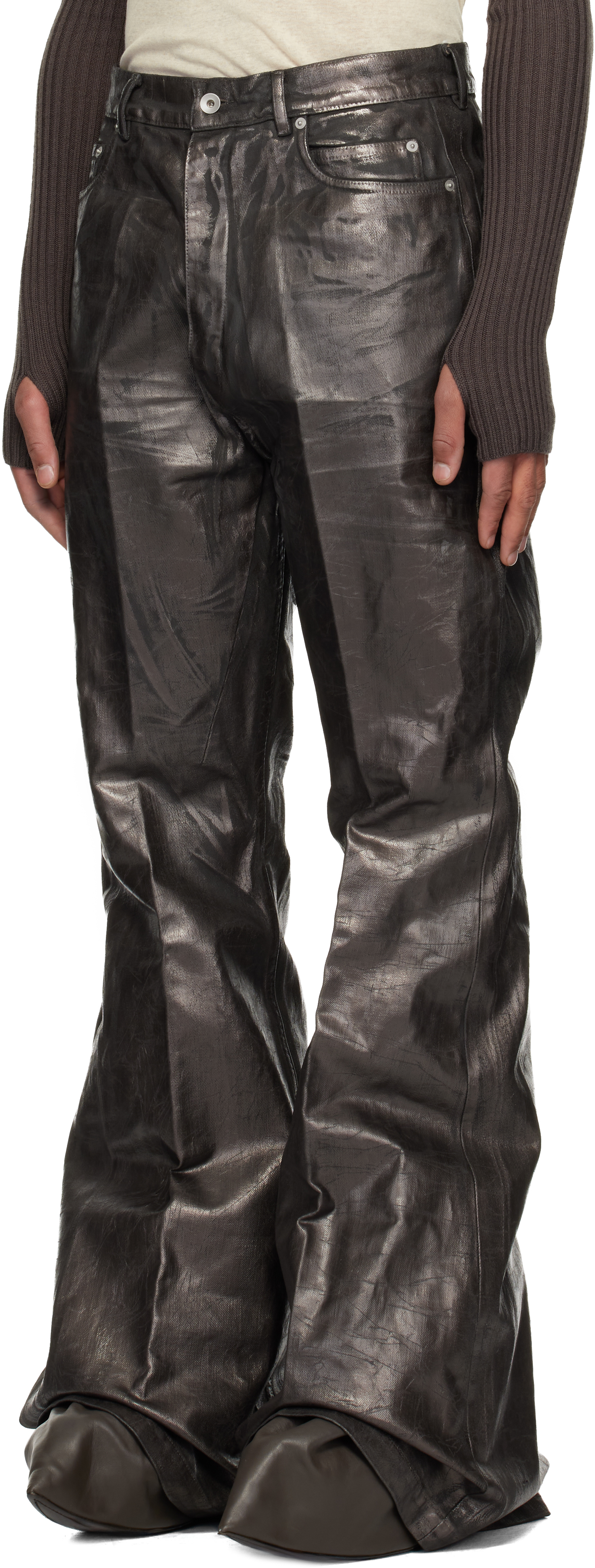 Rick Owens Concordians Bolans Flared Jeans In Brown