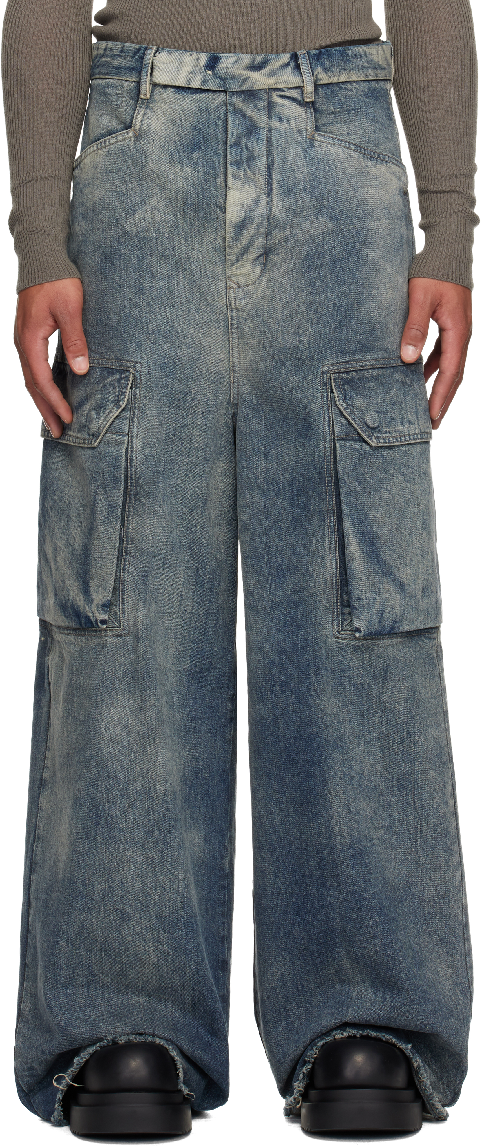 Blue Concordians Mastadon Firbanks Denim Cargo Pants by Rick Owens