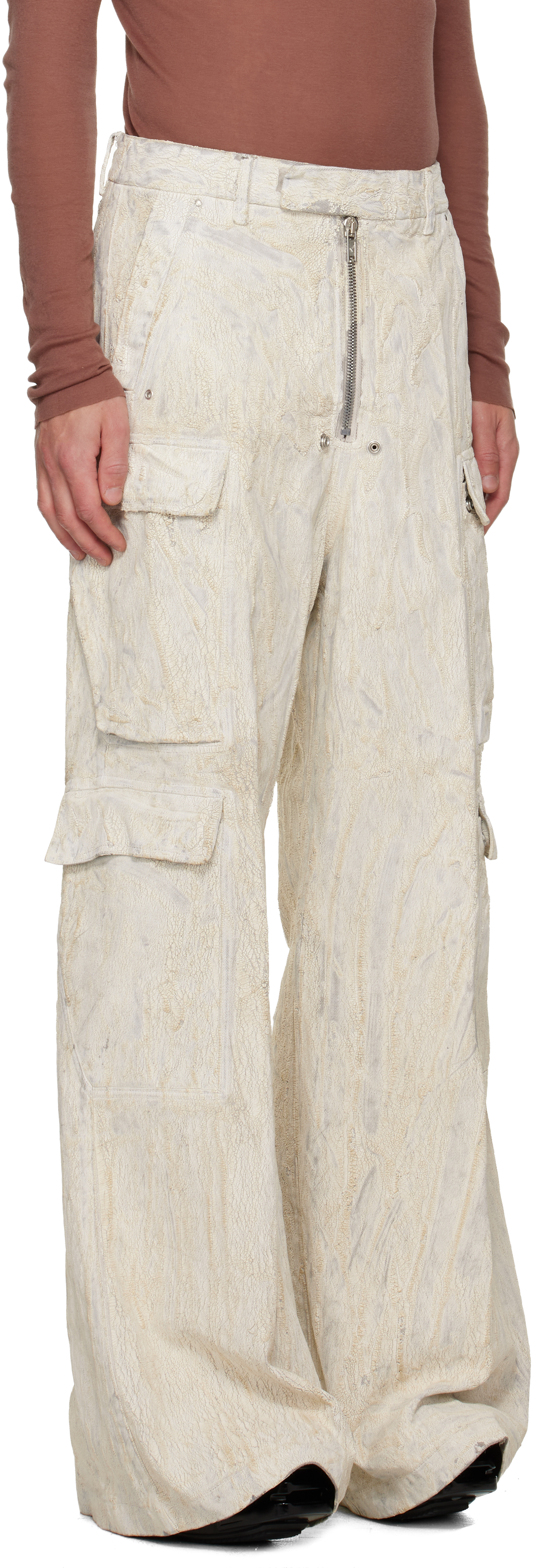 Rick Owens Off-white Concordians Tailored Cargobelas Denim Cargo Pants In Gray