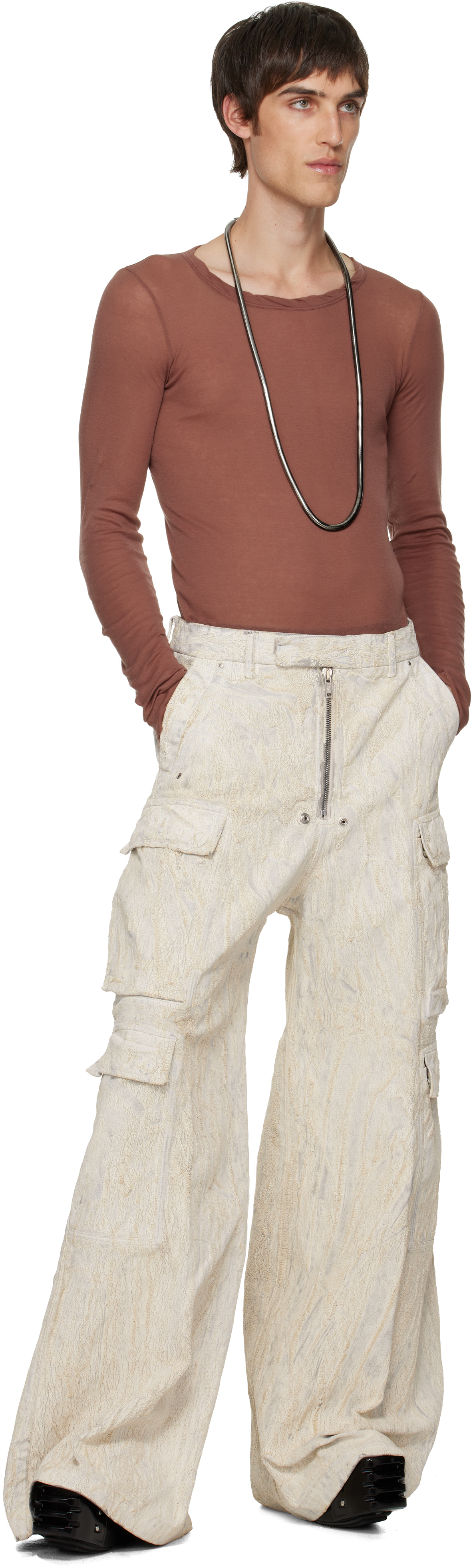 Rick Owens Off-white Concordians Tailored Cargobelas Denim Cargo Pants In Gray