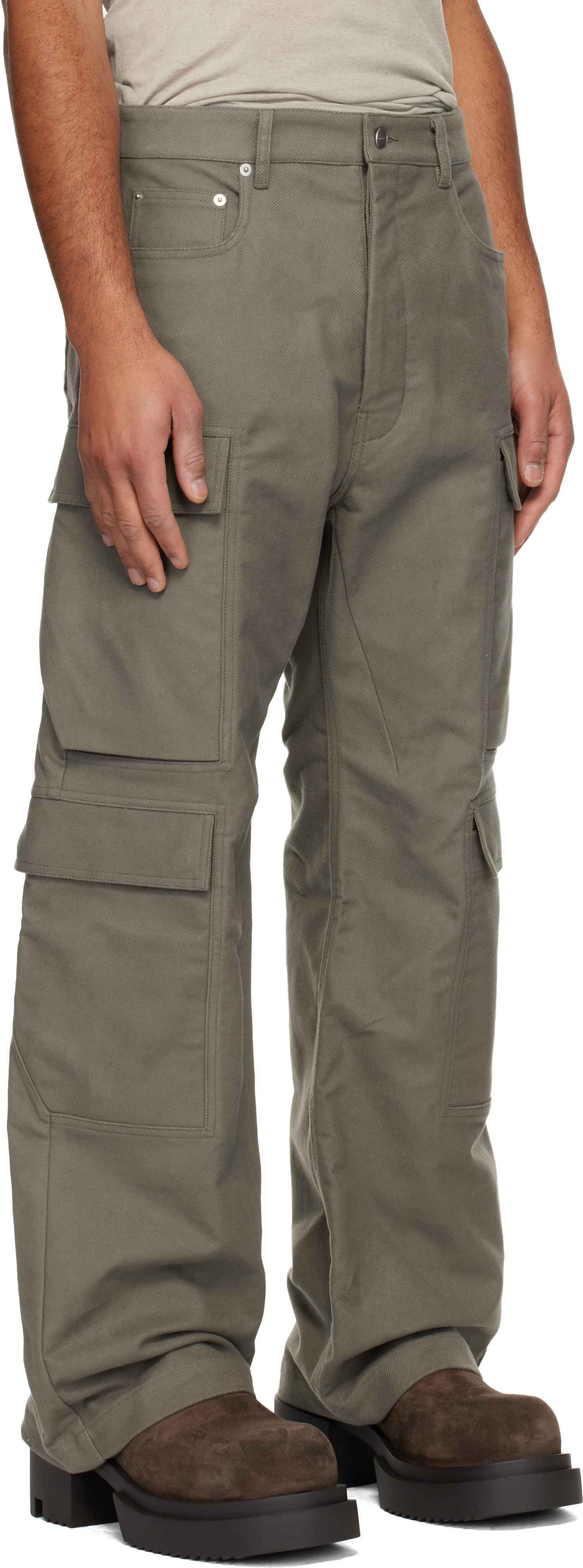 Rick Owens Gray Concordians Double Cargo Pants In Green