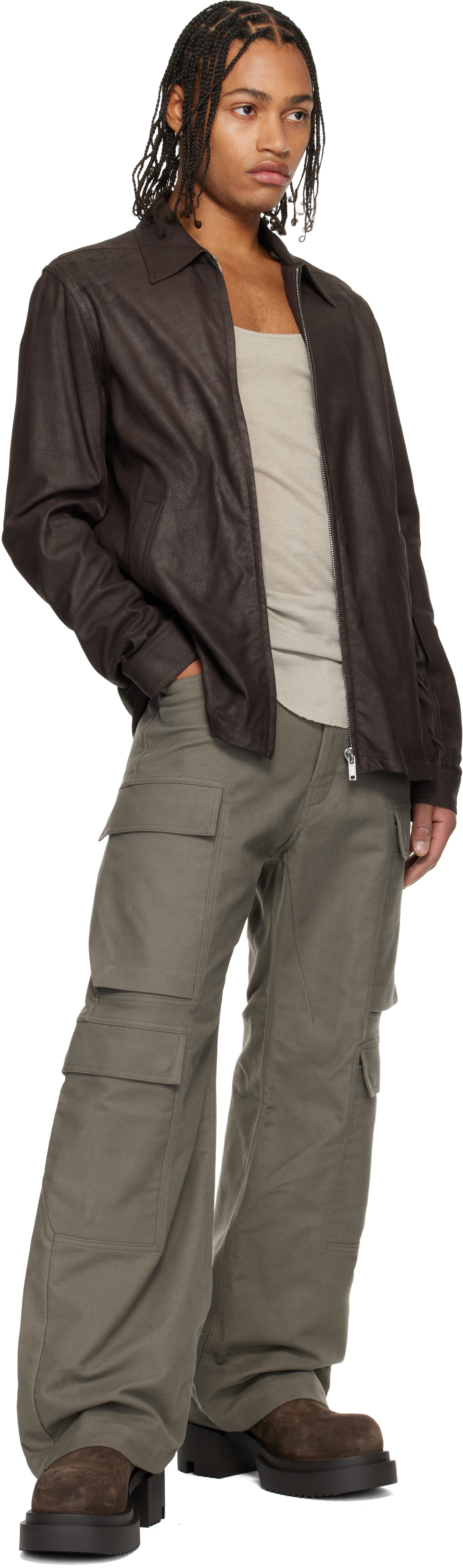 Rick Owens Gray Concordians Double Cargo Pants In Green