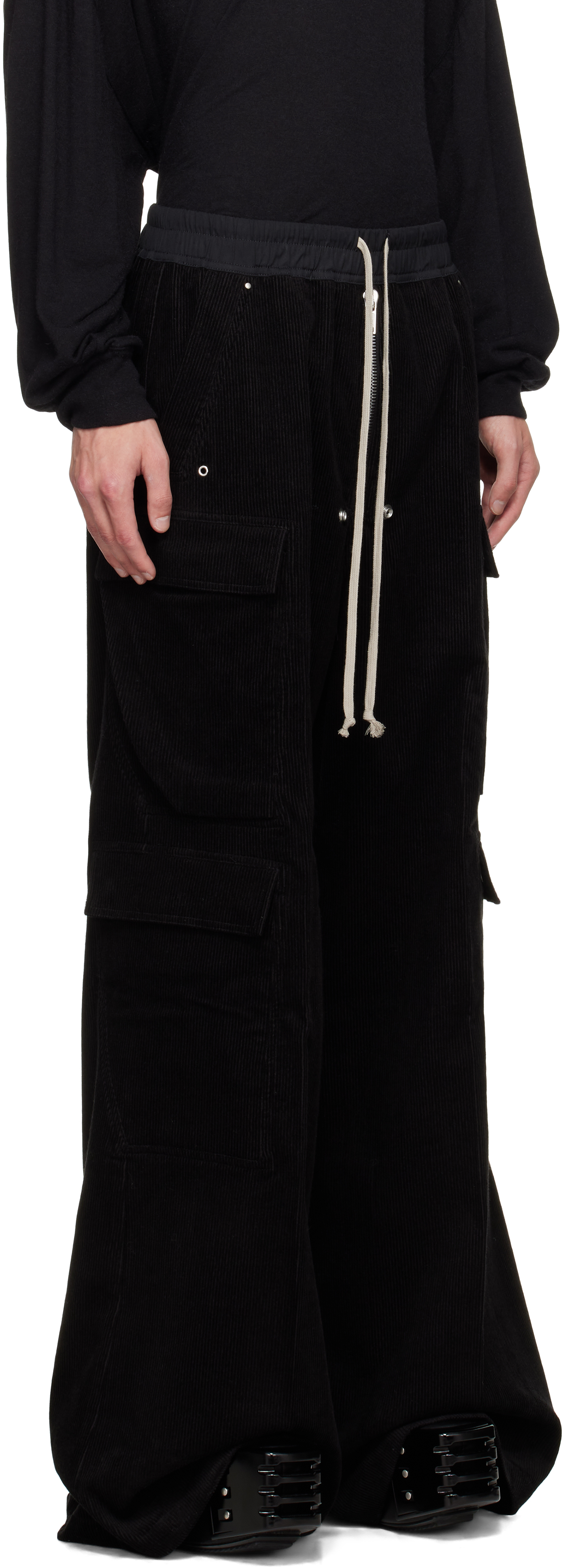 Rick Owens Black Concordians Cargobelas Cargo Pants In Black