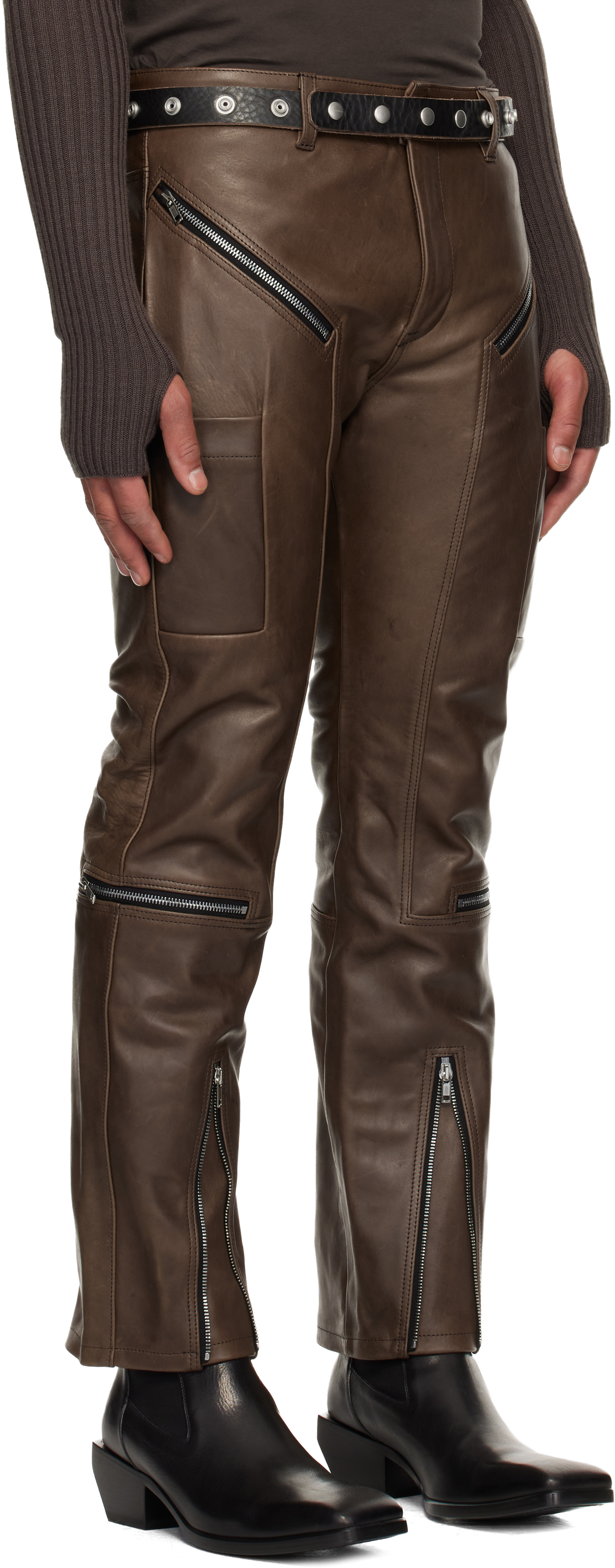 Rick Owens Brown Concordians Headon Leather Pants In Brown