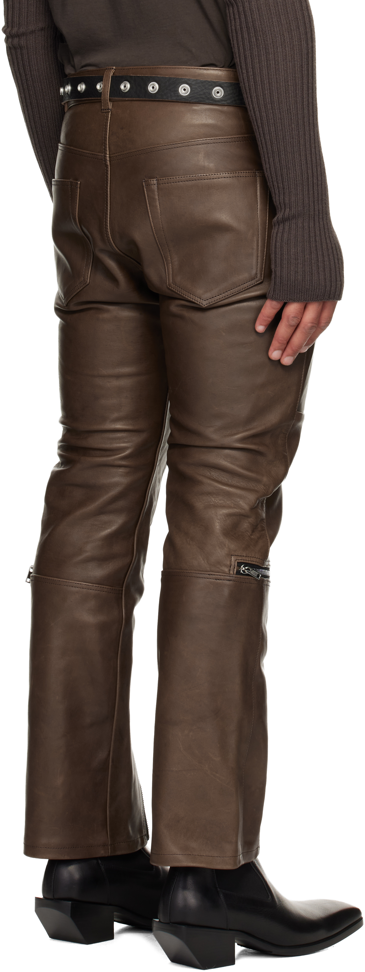 Rick Owens Brown Concordians Headon Leather Pants In Brown
