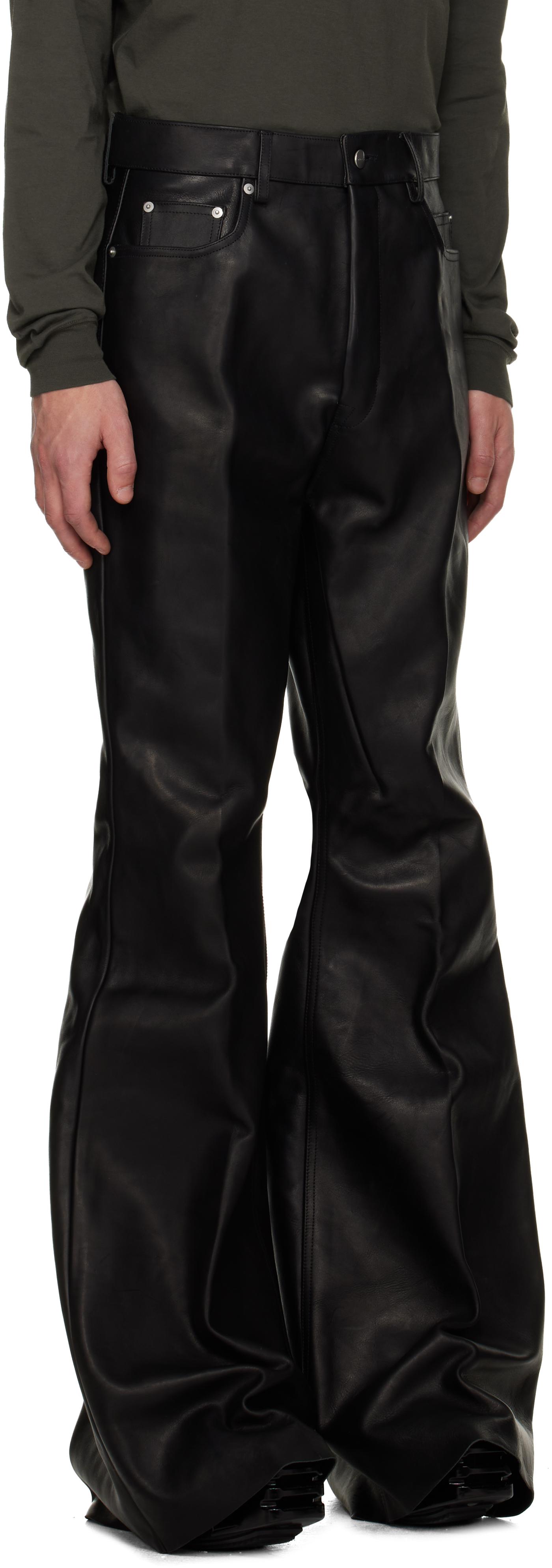 Rick Owens Black Concordians Bolan Leather Pants In Black