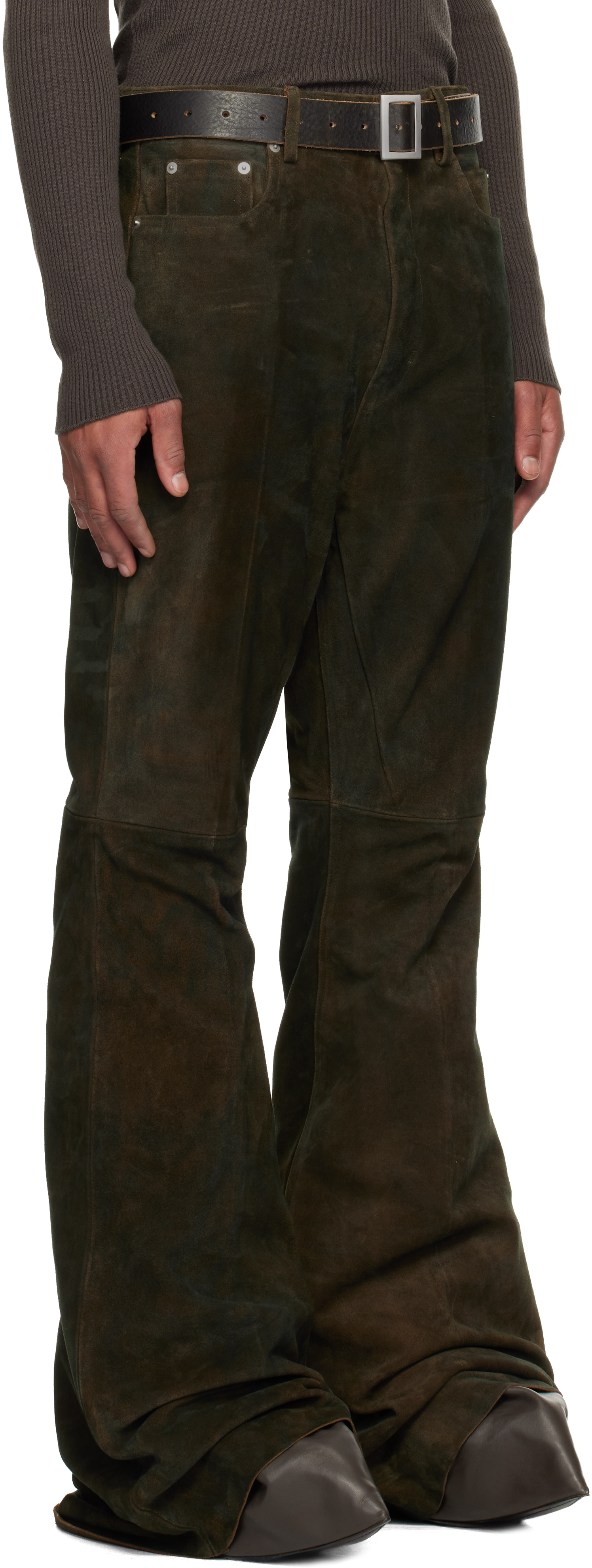 Rick Owens Gray Concordians Bolans Leather Pants In Brown