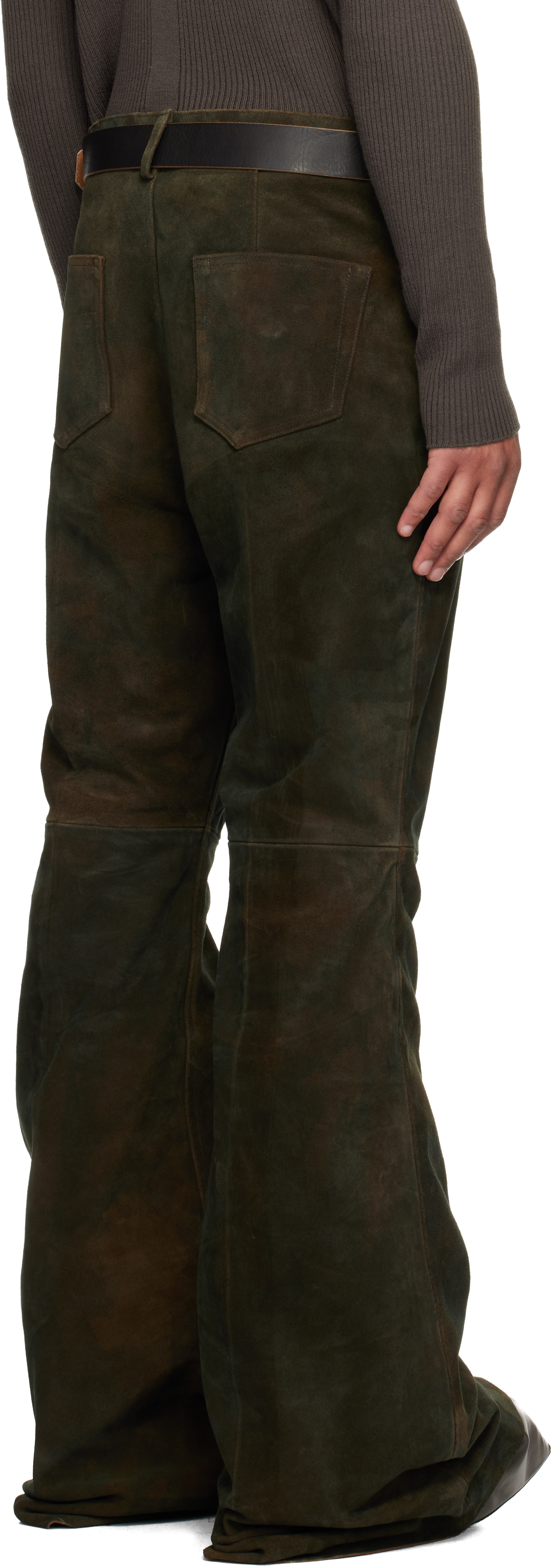 Rick Owens Gray Concordians Bolans Leather Pants In Brown