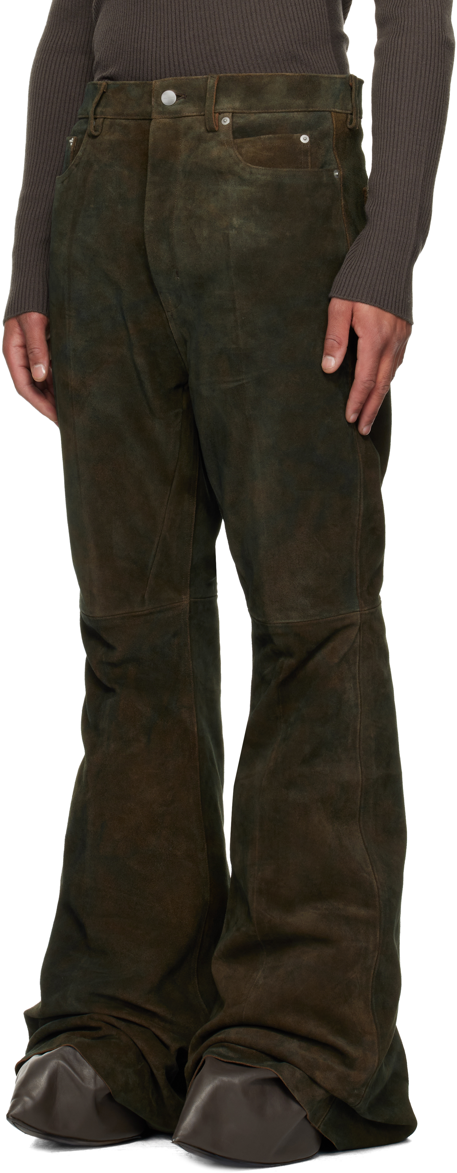 Rick Owens Gray Concordians Bolans Leather Pants In Brown