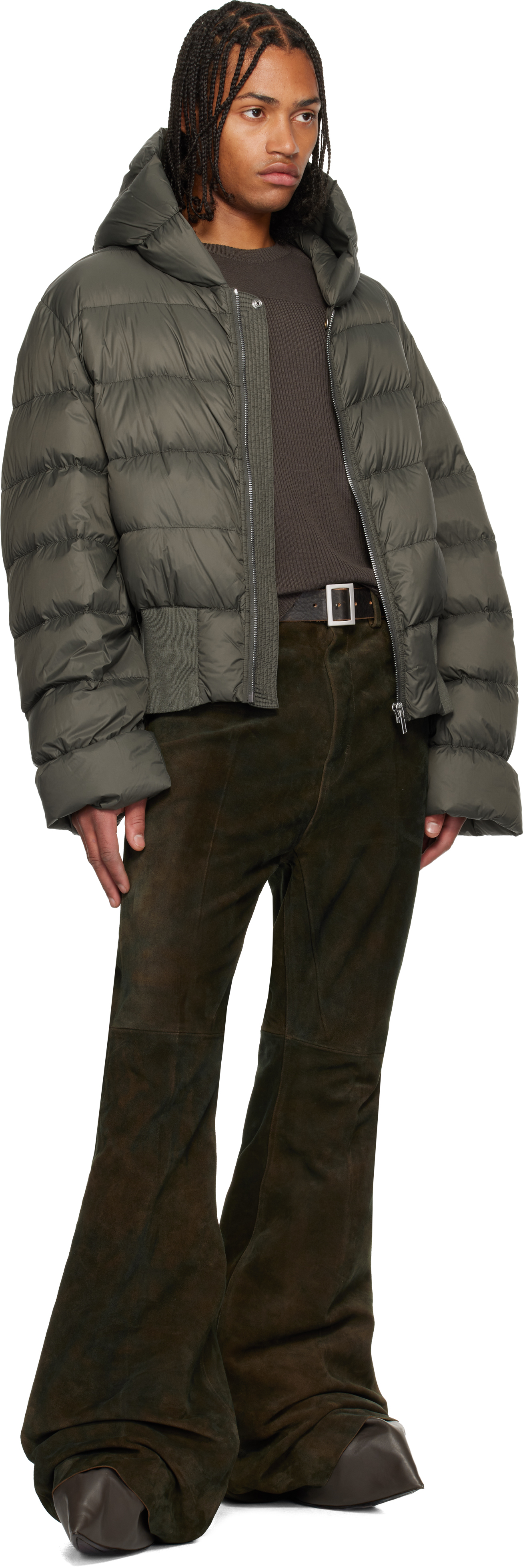 Rick Owens Gray Concordians Bolans Leather Pants In Brown