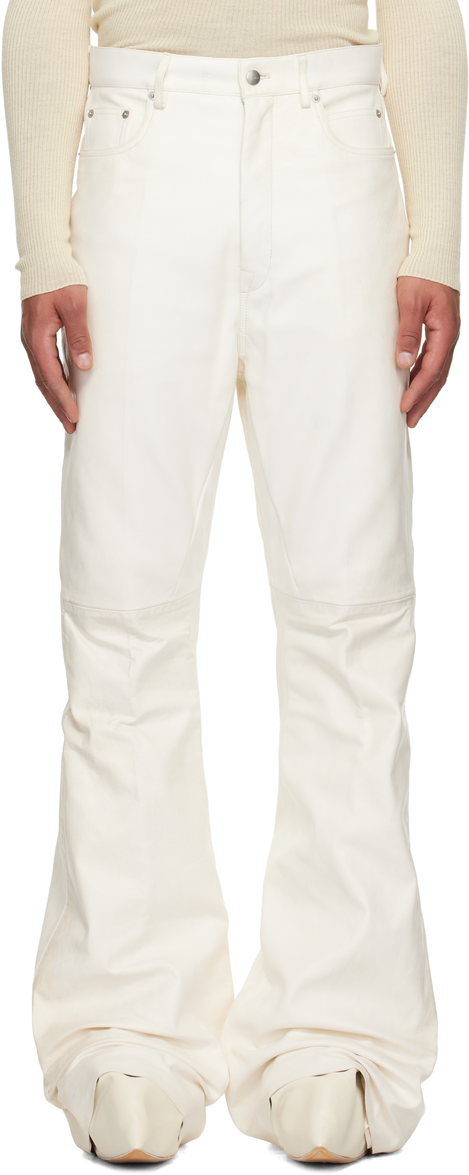 Rick Owens Off-white Concordians Bolan Leather Pants In White