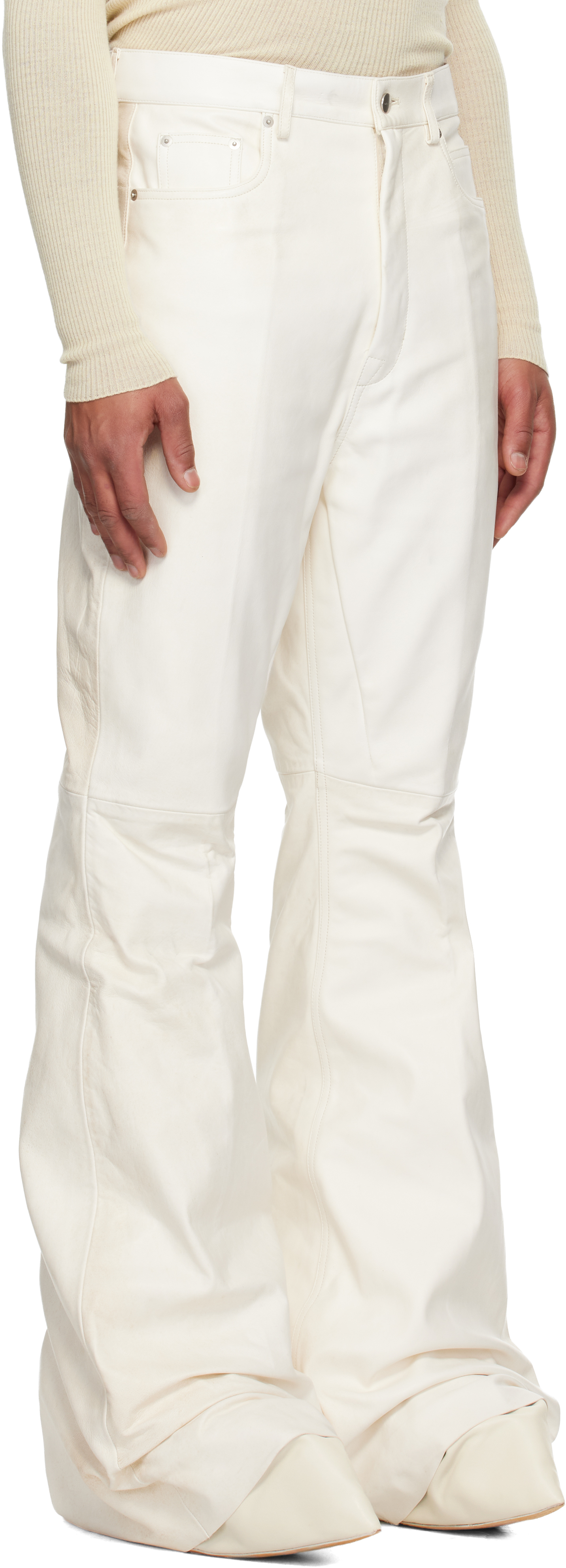 Rick Owens Off-white Concordians Bolan Leather Pants In White