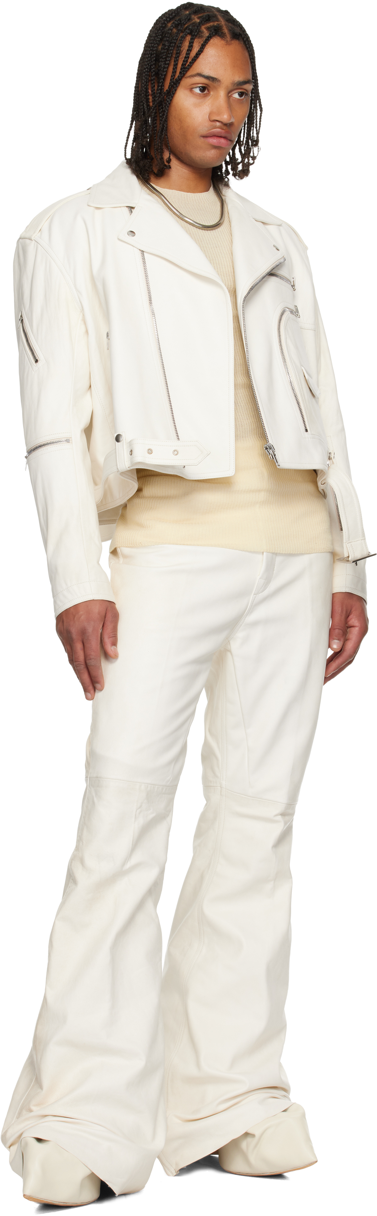 Rick Owens Off-white Concordians Bolan Leather Pants In White