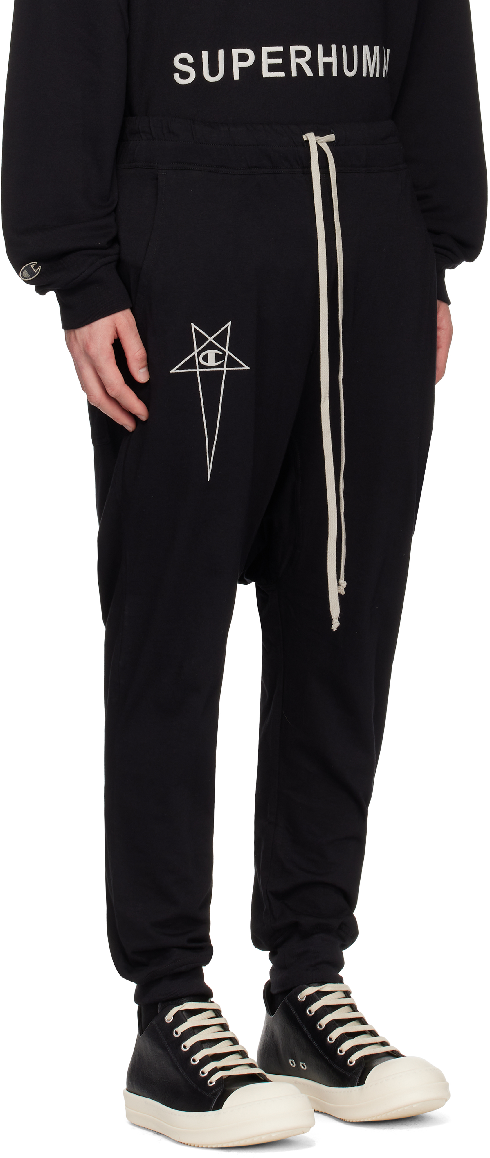 Rick Owens Black Champion Edition Prisoner Drawstring Sweatpants In Black
