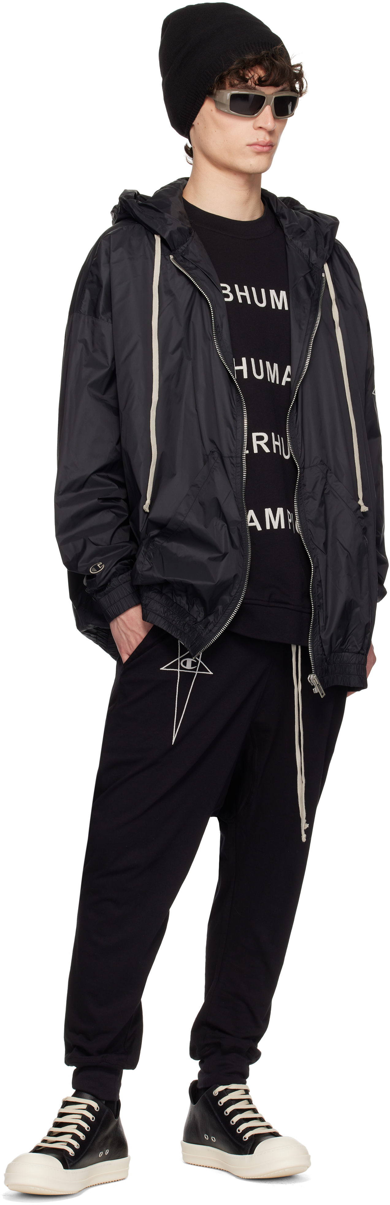 Rick Owens Black Champion Edition Prisoner Drawstring Sweatpants In Black