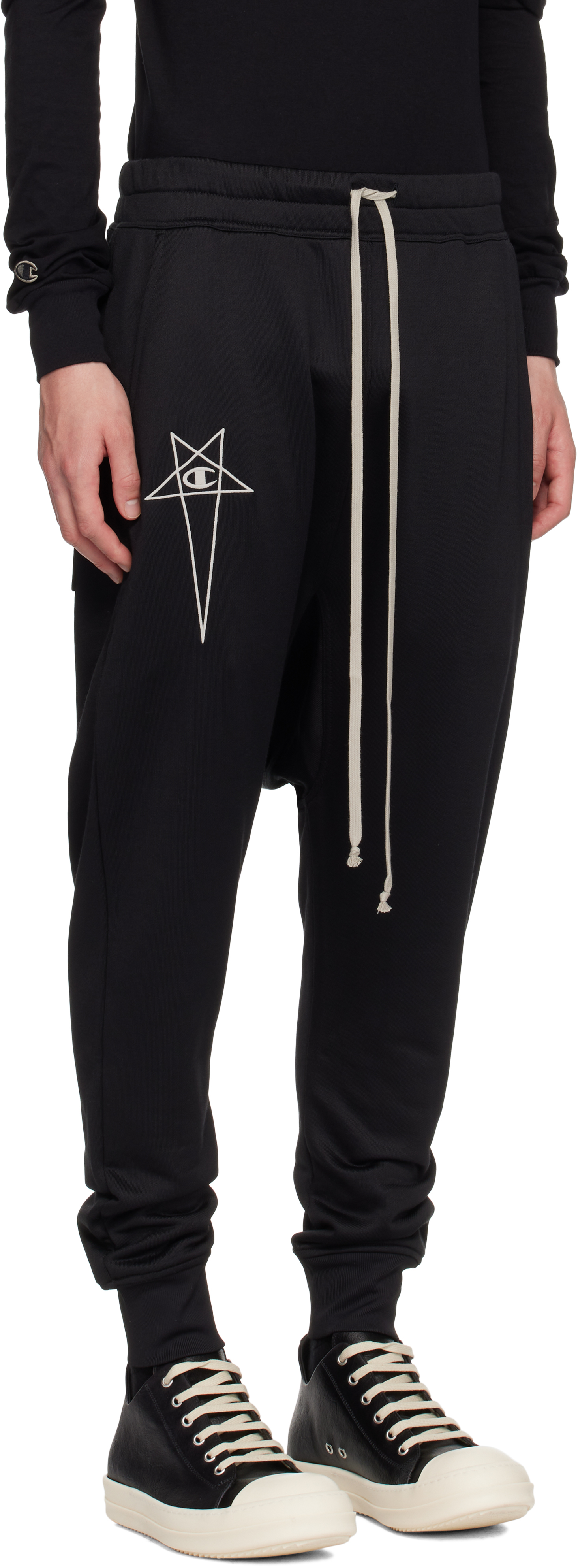 Rick Owens Black Champion Edition Prisoner Drawstring Sweatpants