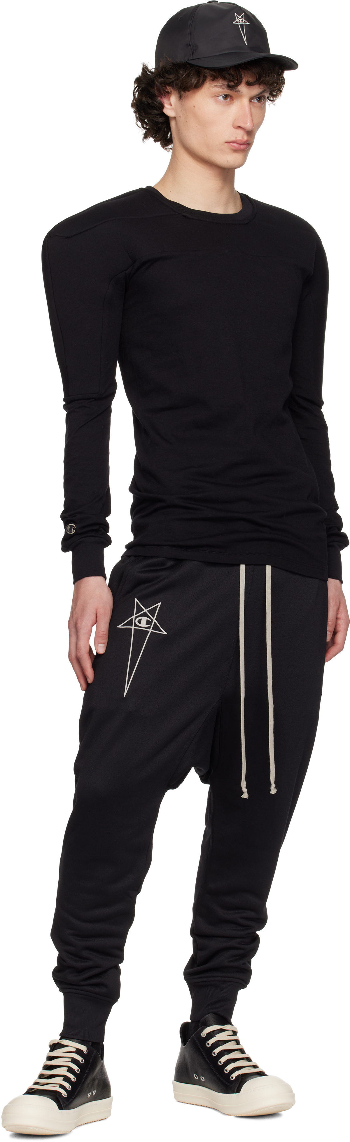 Rick Owens Black Champion Edition Prisoner Drawstring Sweatpants