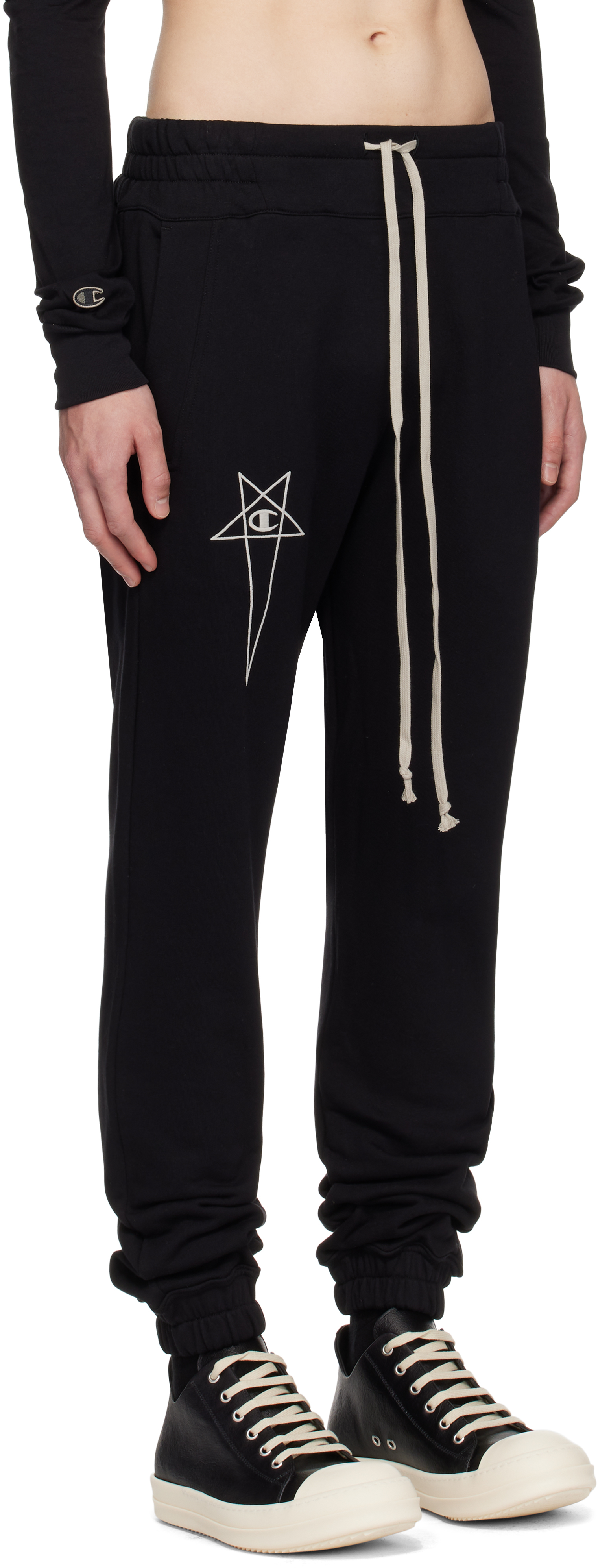 Rick Owens Black Champion Edition Prisoner Drawstring Sweatpants