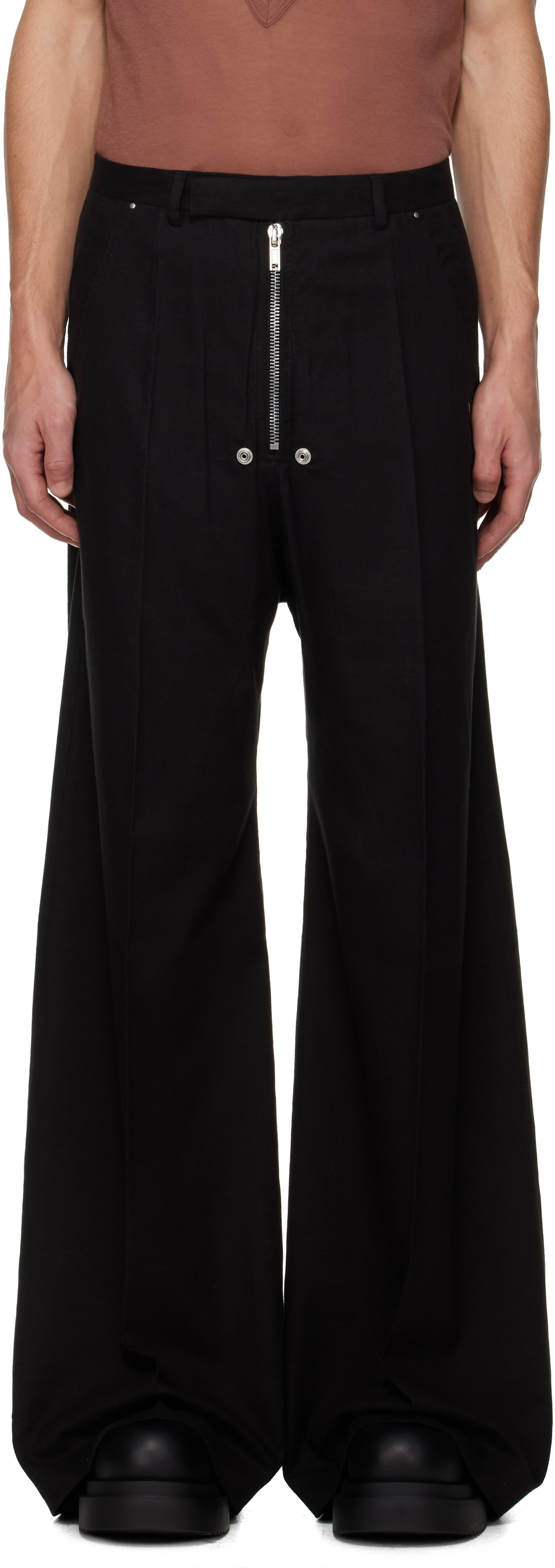Rick Owens Black Concordians Tailored Wide Belas Trousers In Black