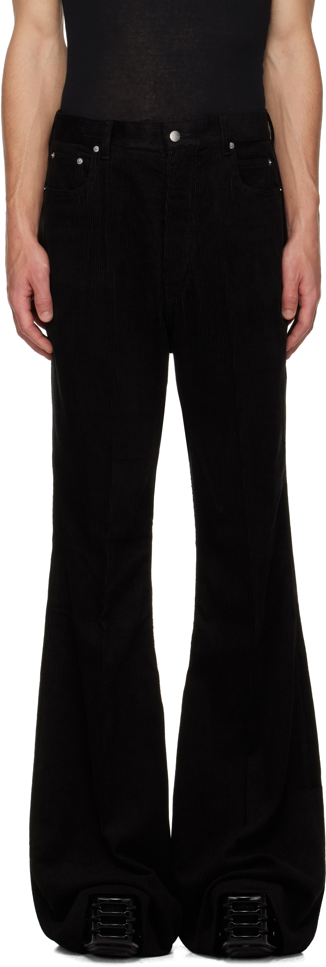 Black Concordians Bolan Bootcut Trousers by Rick Owens on Sale