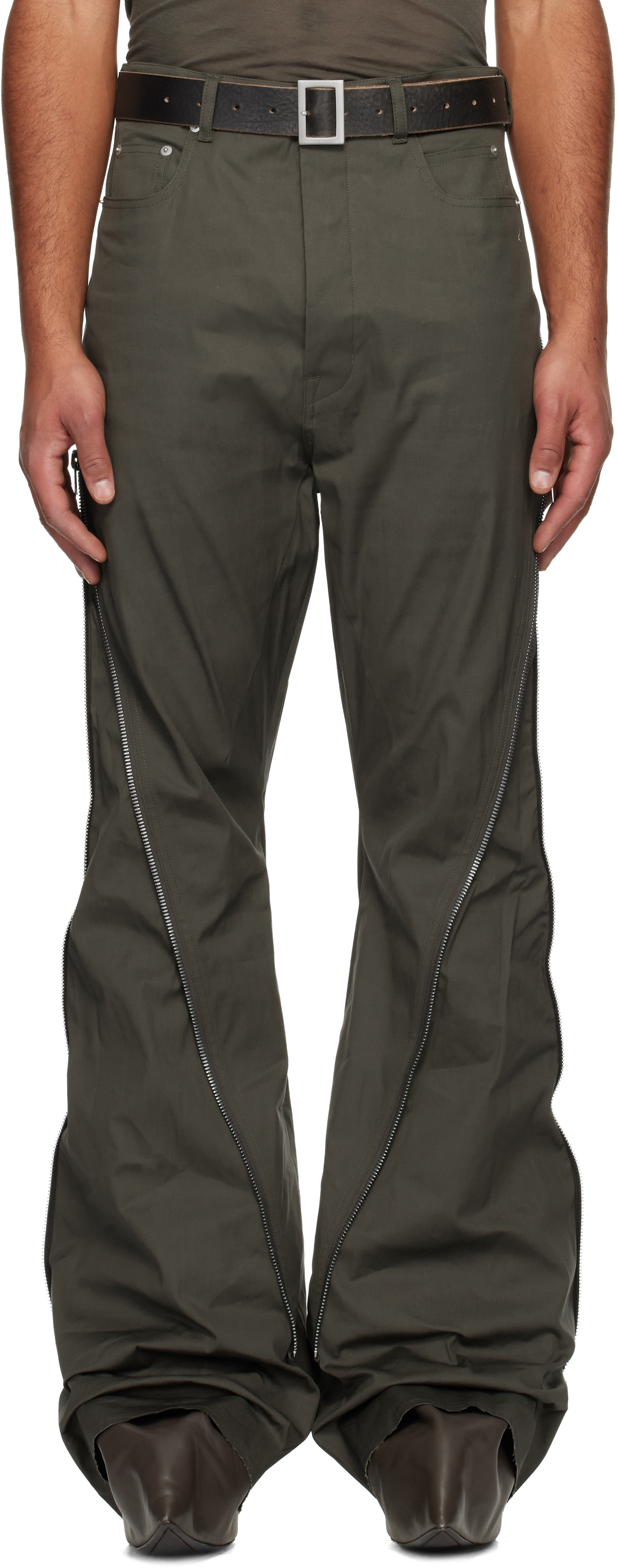 Rick Owens Khaki Bolan Bootcut Trousers In Gray