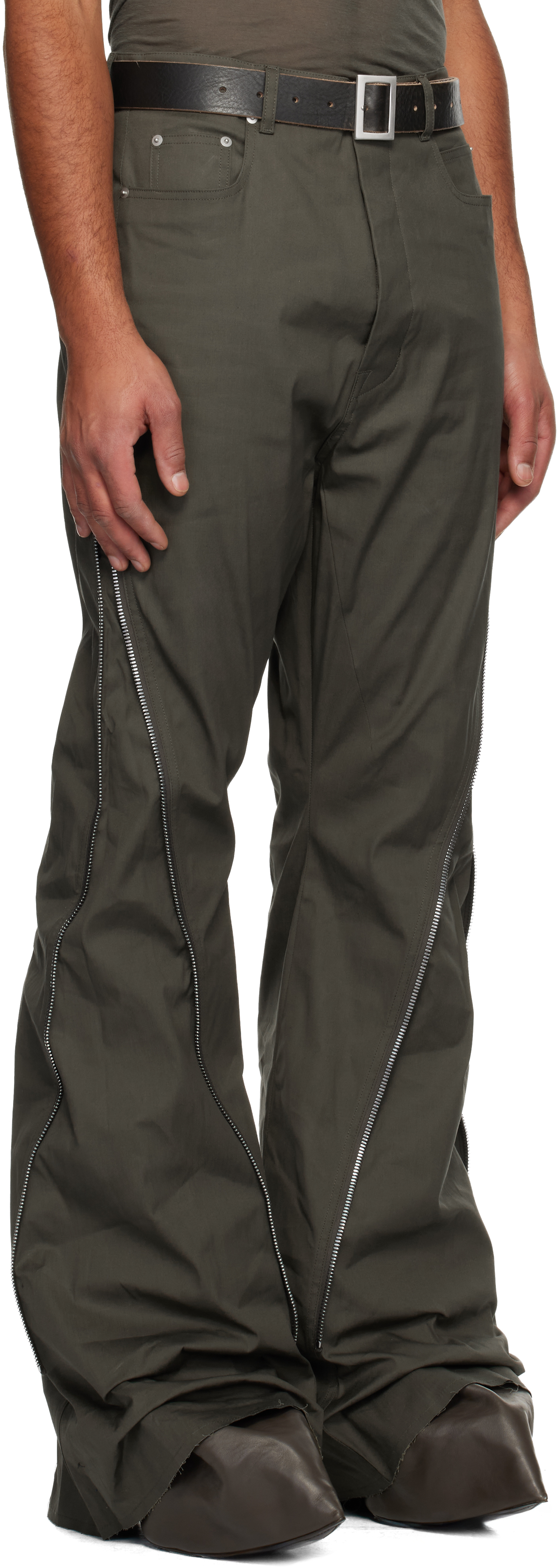 Rick Owens Khaki Bolan Bootcut Trousers In Gray