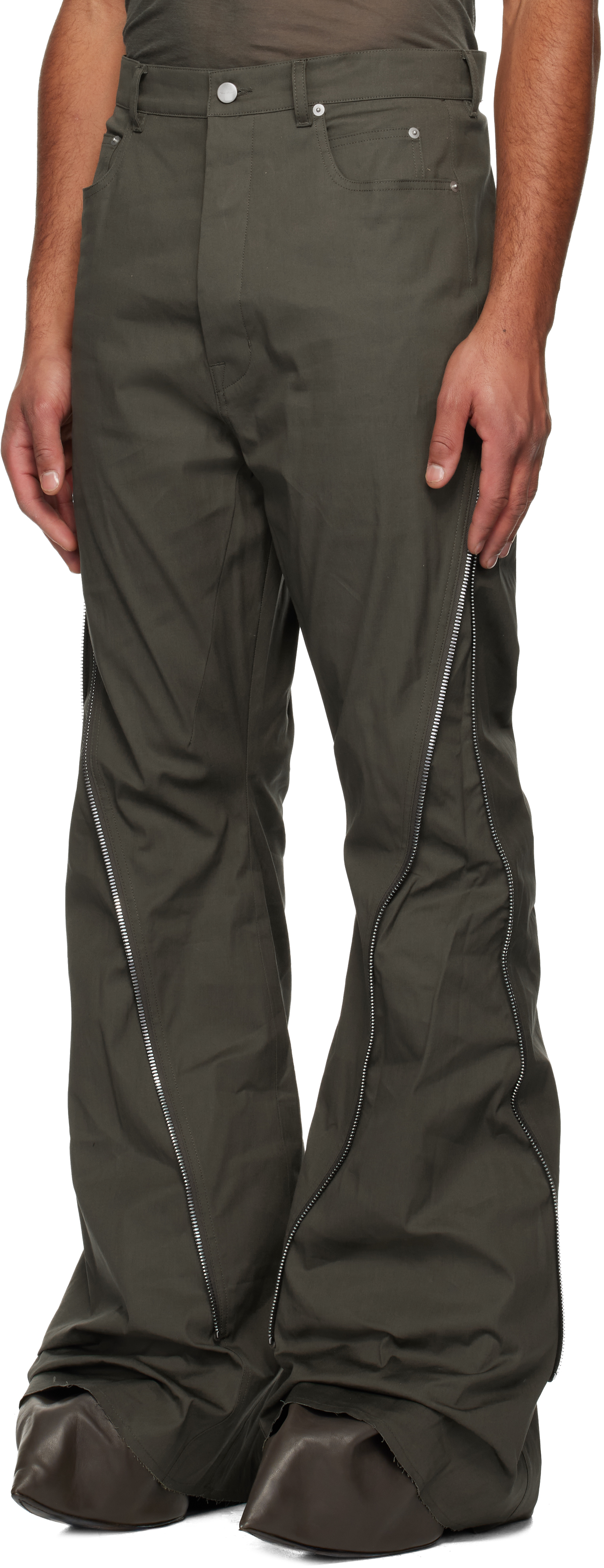 Rick Owens Khaki Bolan Bootcut Trousers In Gray