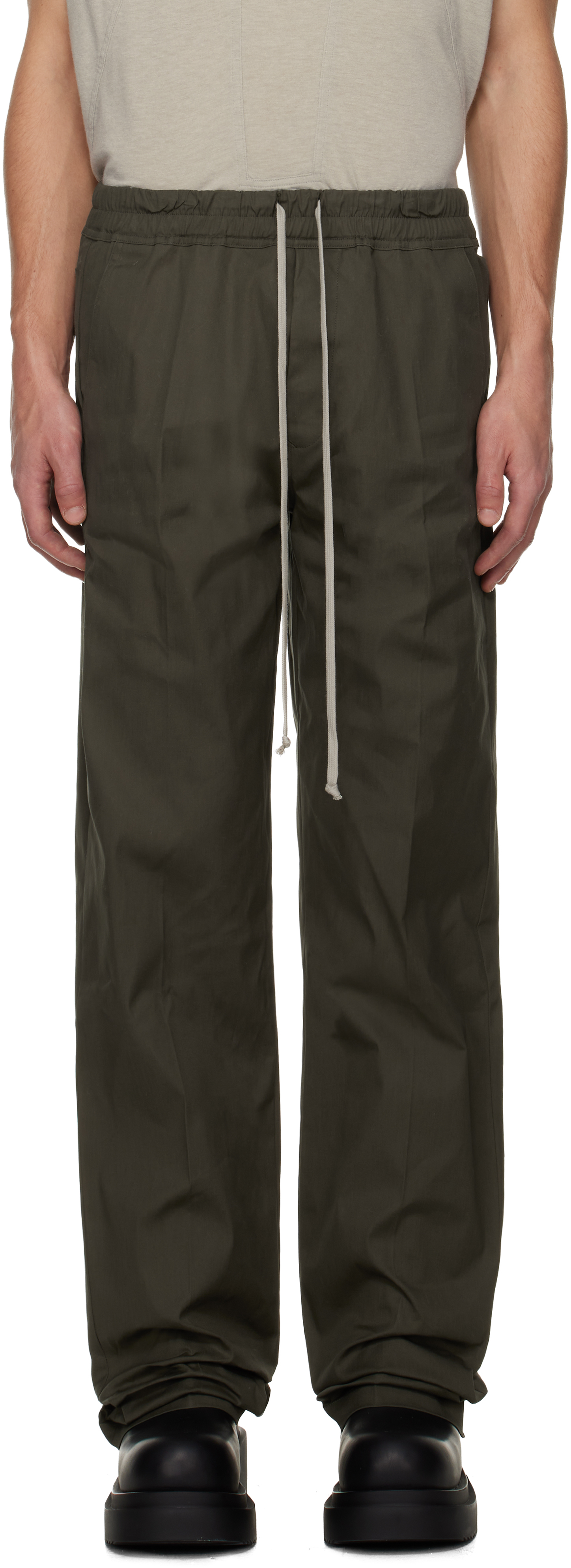 Rick Owens Khaki Concordians Dietrich Drawstring Trousers In Green