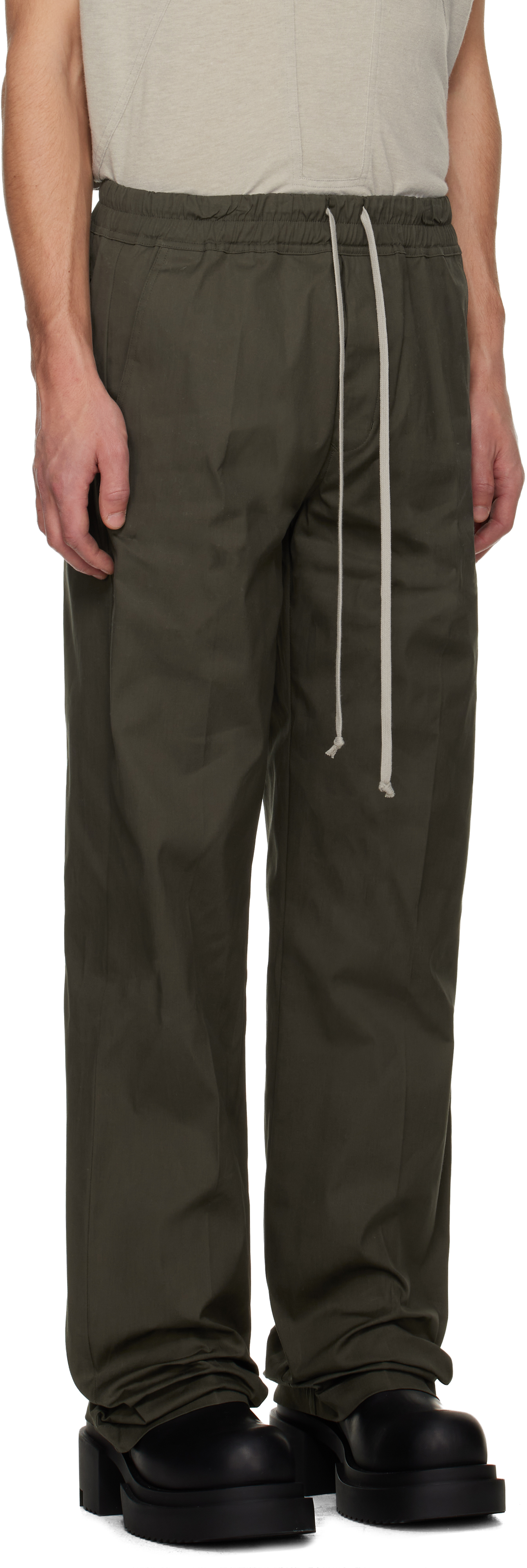 Rick Owens Khaki Concordians Dietrich Drawstring Trousers In Green