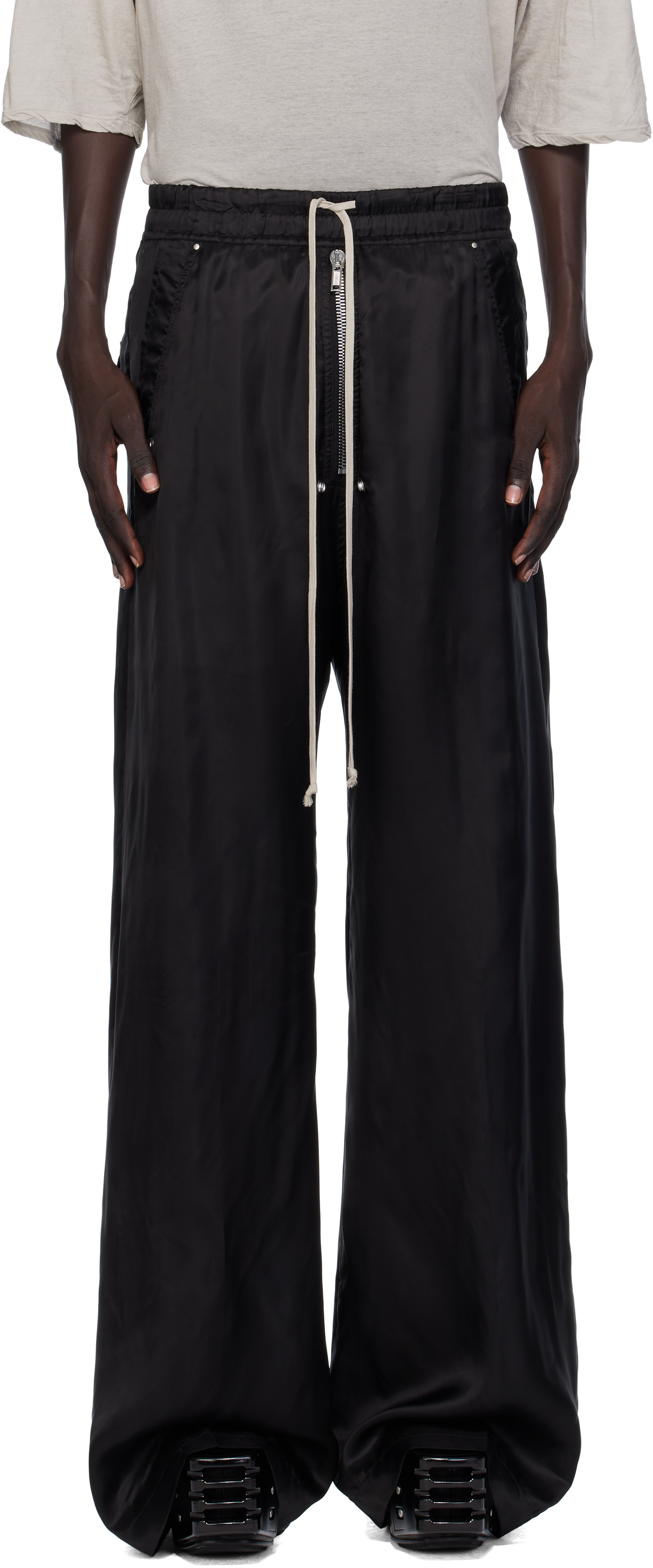 Black Concordians Wide Bela Trousers by Rick Owens on Sale